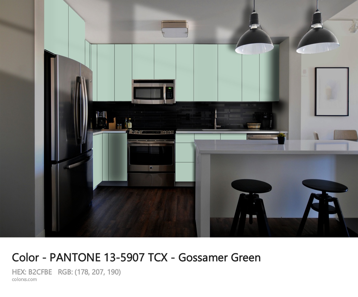 PANTONE 13-5907 TCX - Gossamer Green CMS modular kitchen design