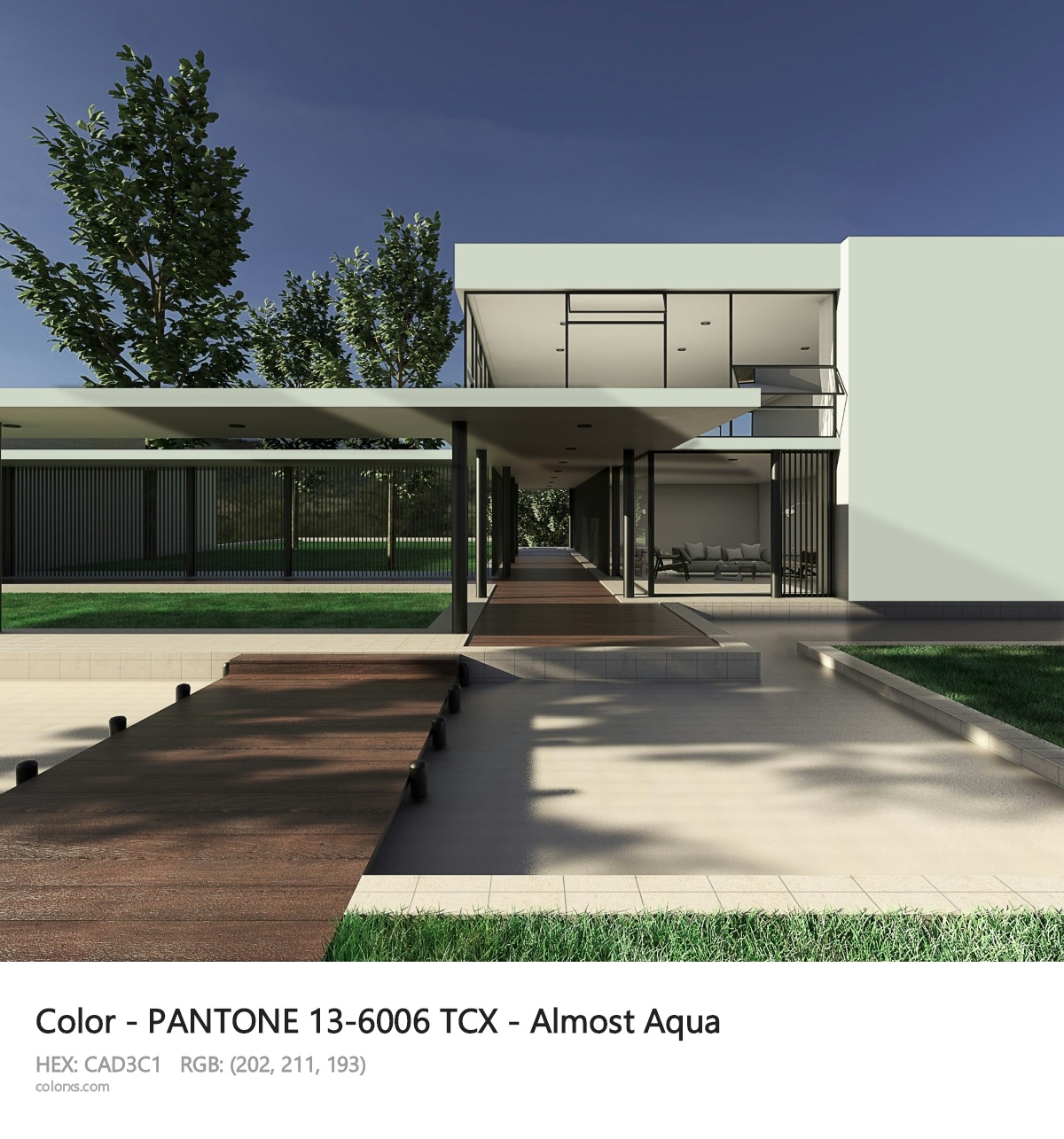 PANTONE 13-6006 TCX - Almost Aqua CMS exterior design modern house with walkway