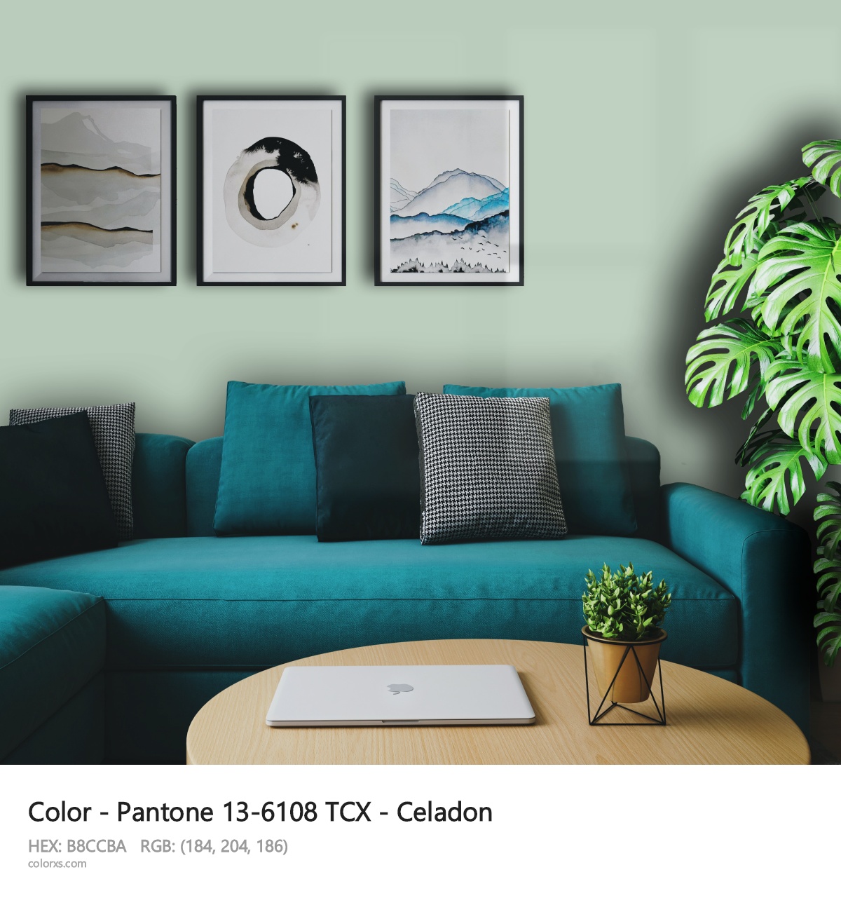 Pantone 13-6108 TCX - Celadon CMS cozy coffee corner interior