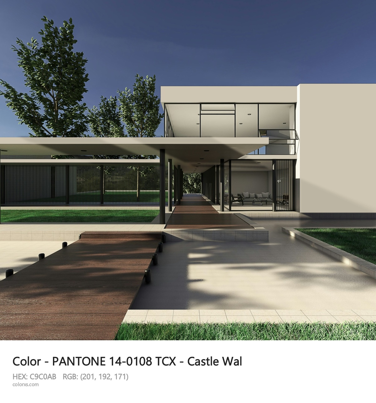 PANTONE 14-0108 TCX - Castle Wal CMS exterior design modern house with walkway