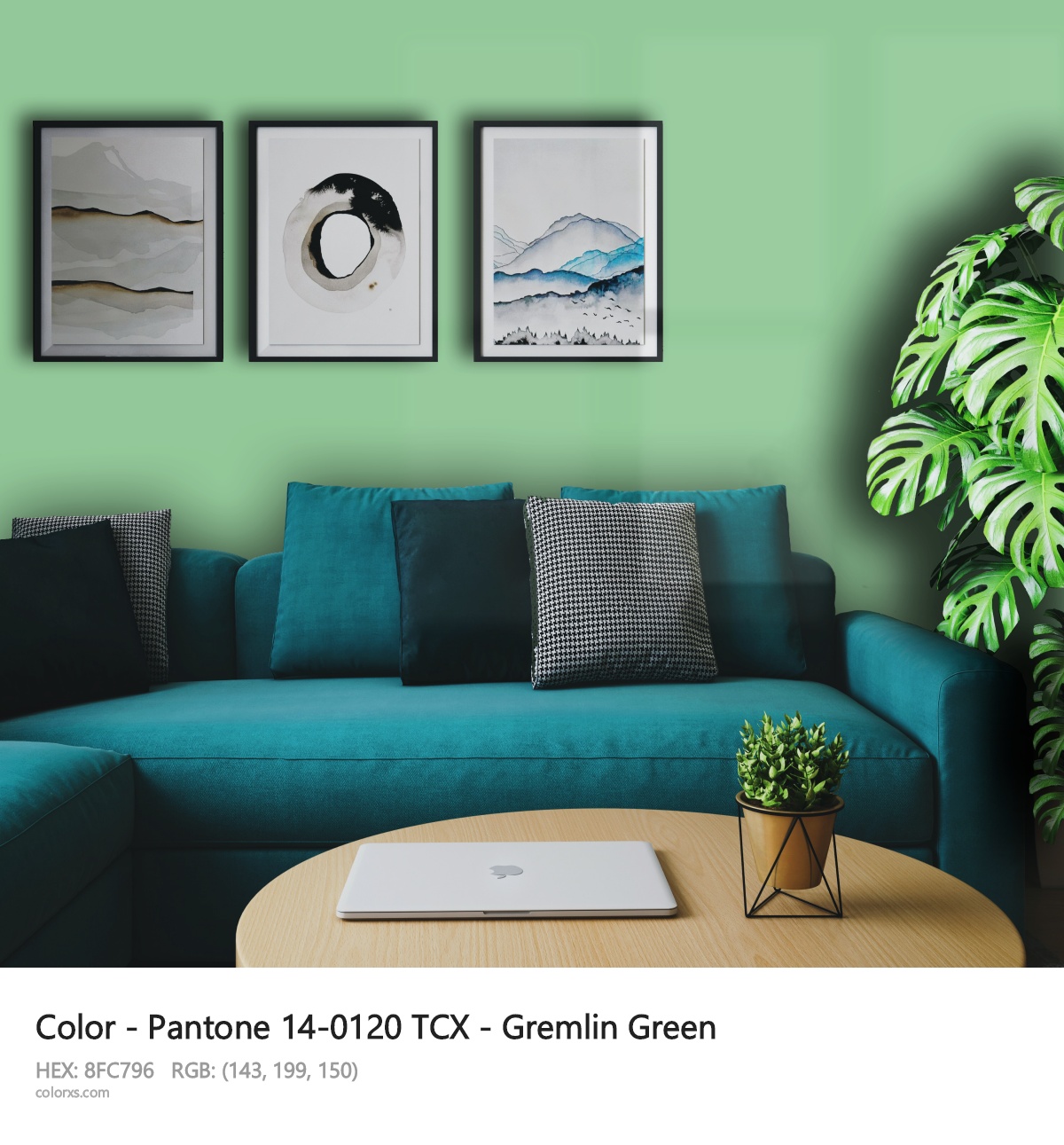 Pantone 14-0120 TCX - Gremlin Green CMS cozy coffee corner interior