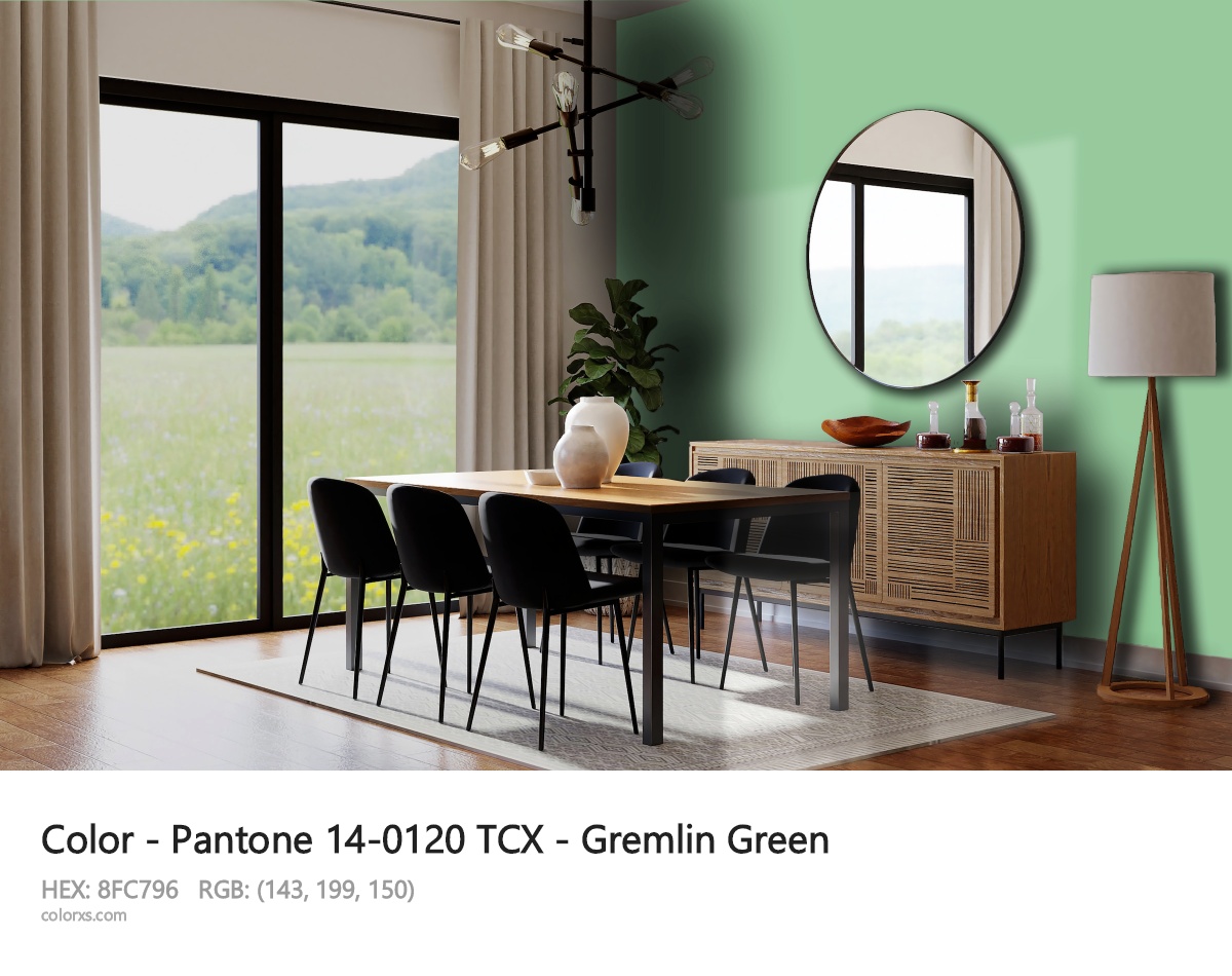 Pantone 14-0120 TCX - Gremlin Green CMS dining room design