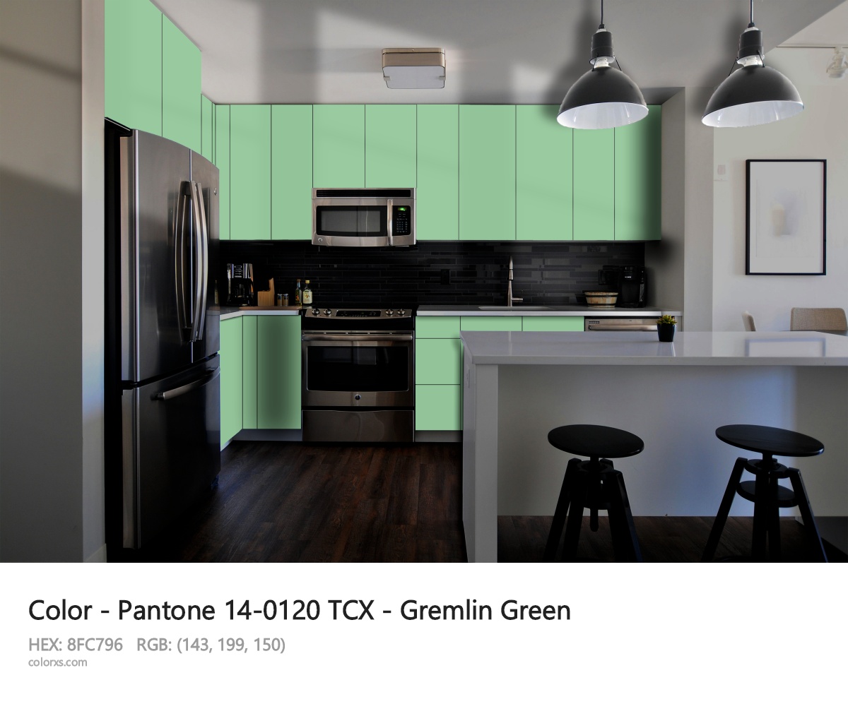 Pantone 14-0120 TCX - Gremlin Green CMS modular kitchen design