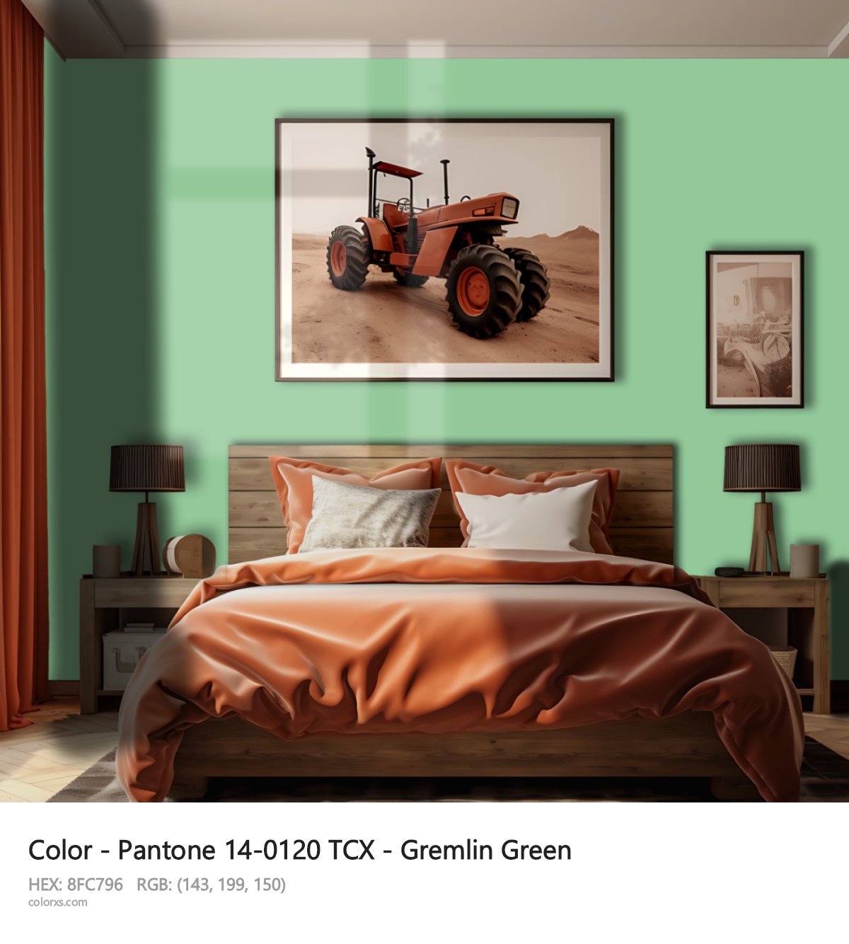 About Pantone 14-0120 TCX - Gremlin Green color - its meaning and example