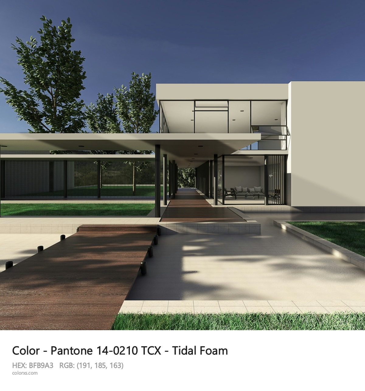 Pantone 14-0210 TCX - Tidal Foam CMS exterior design modern house with walkway