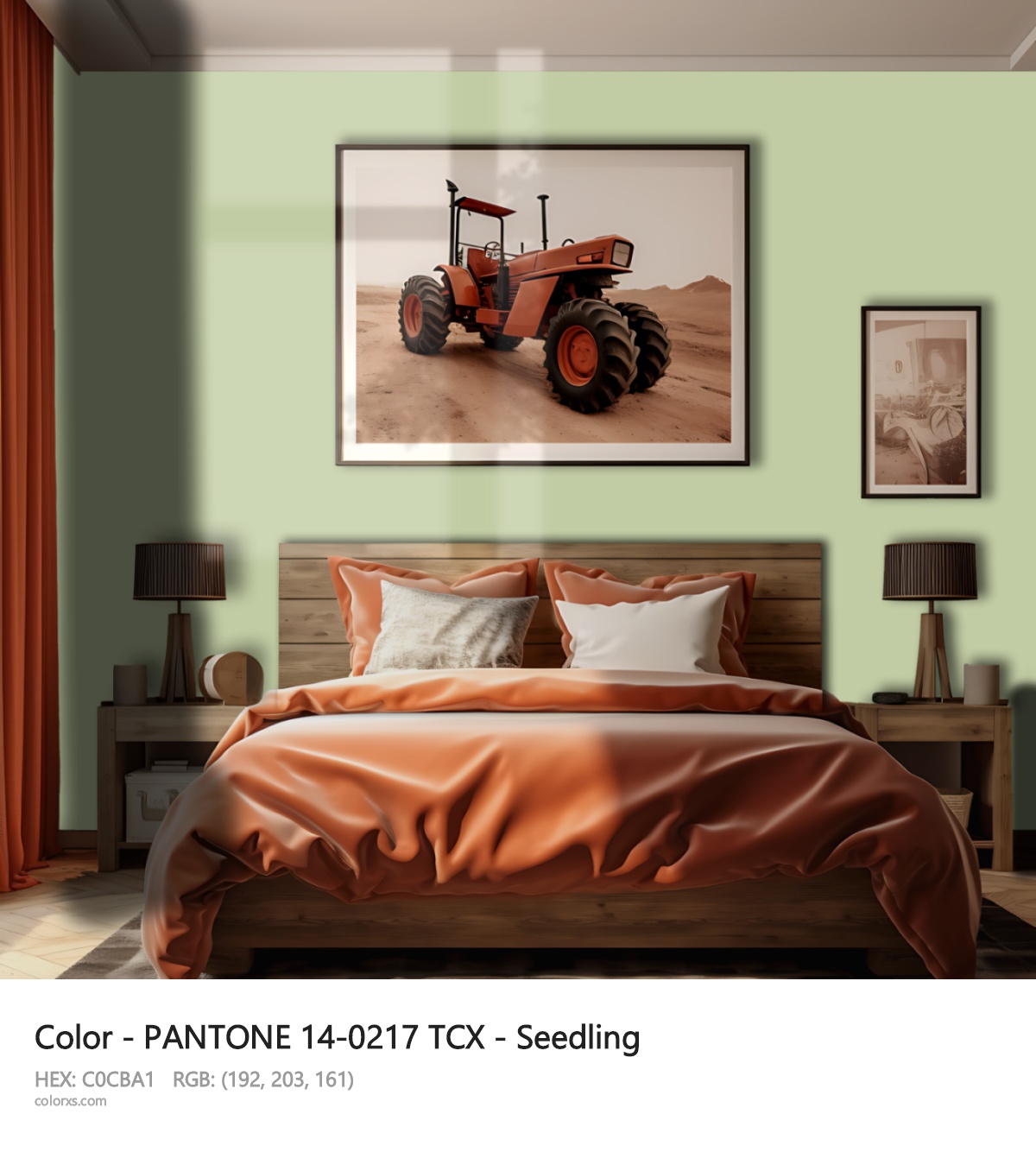 PANTONE 14-0217 TCX - Seedling CMS vintage style bedroom interior