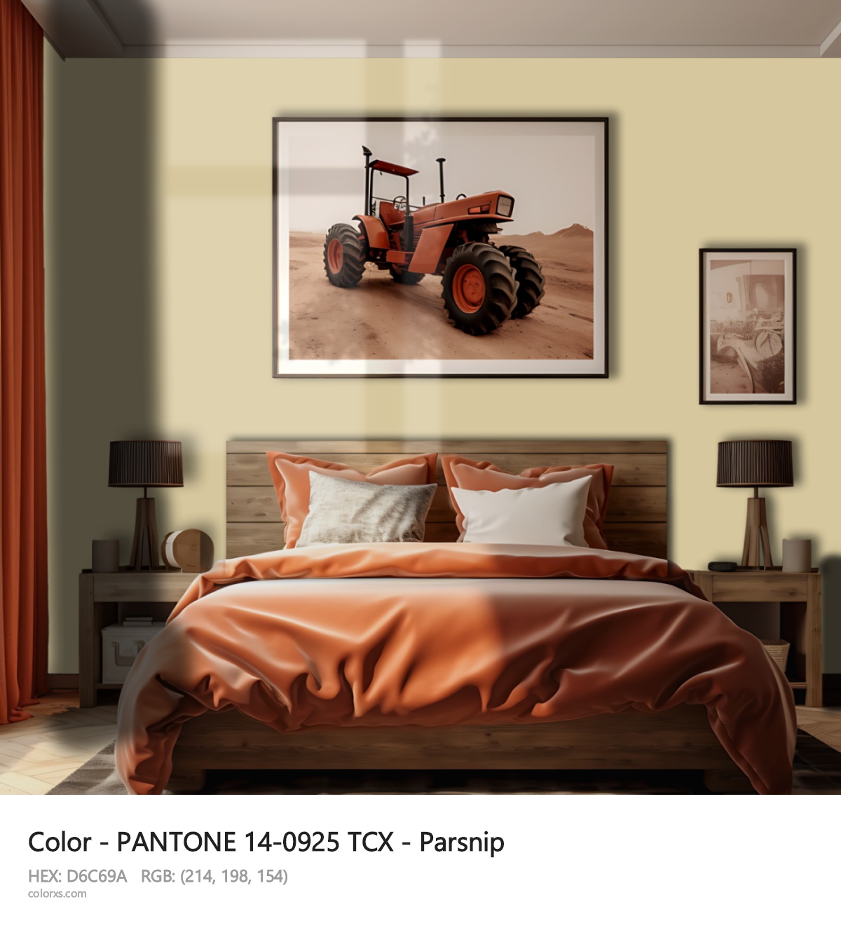 PANTONE 14-0925 TCX - Parsnip CMS vintage style bedroom interior