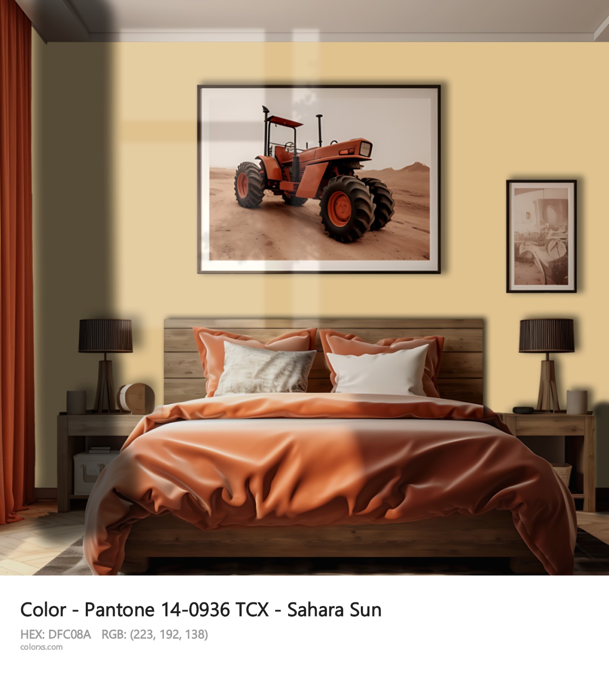 Pantone 14-0936 TCX - Sahara Sun CMS vintage style bedroom interior