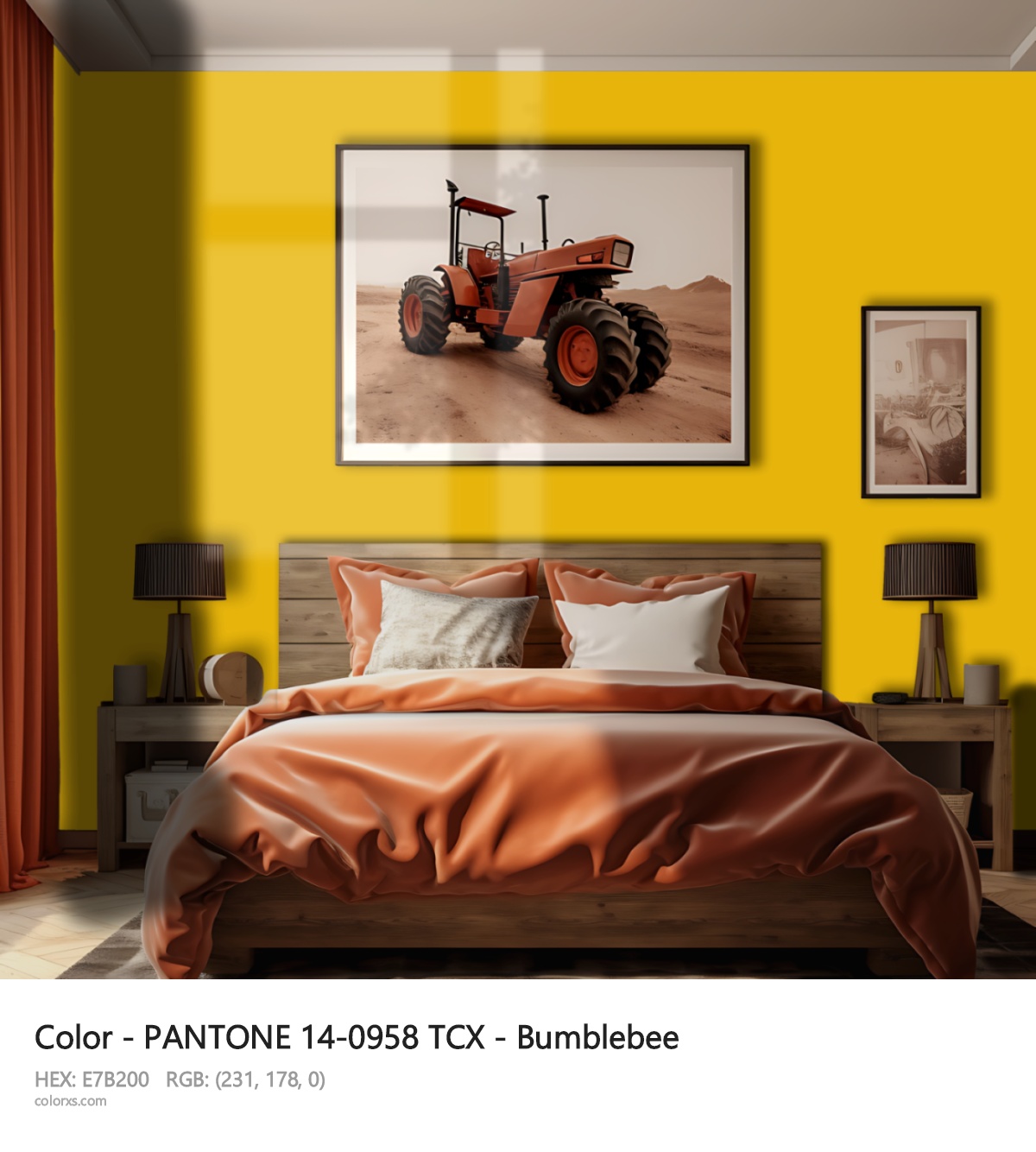 PANTONE 14-0958 TCX - Bumblebee CMS vintage style bedroom interior