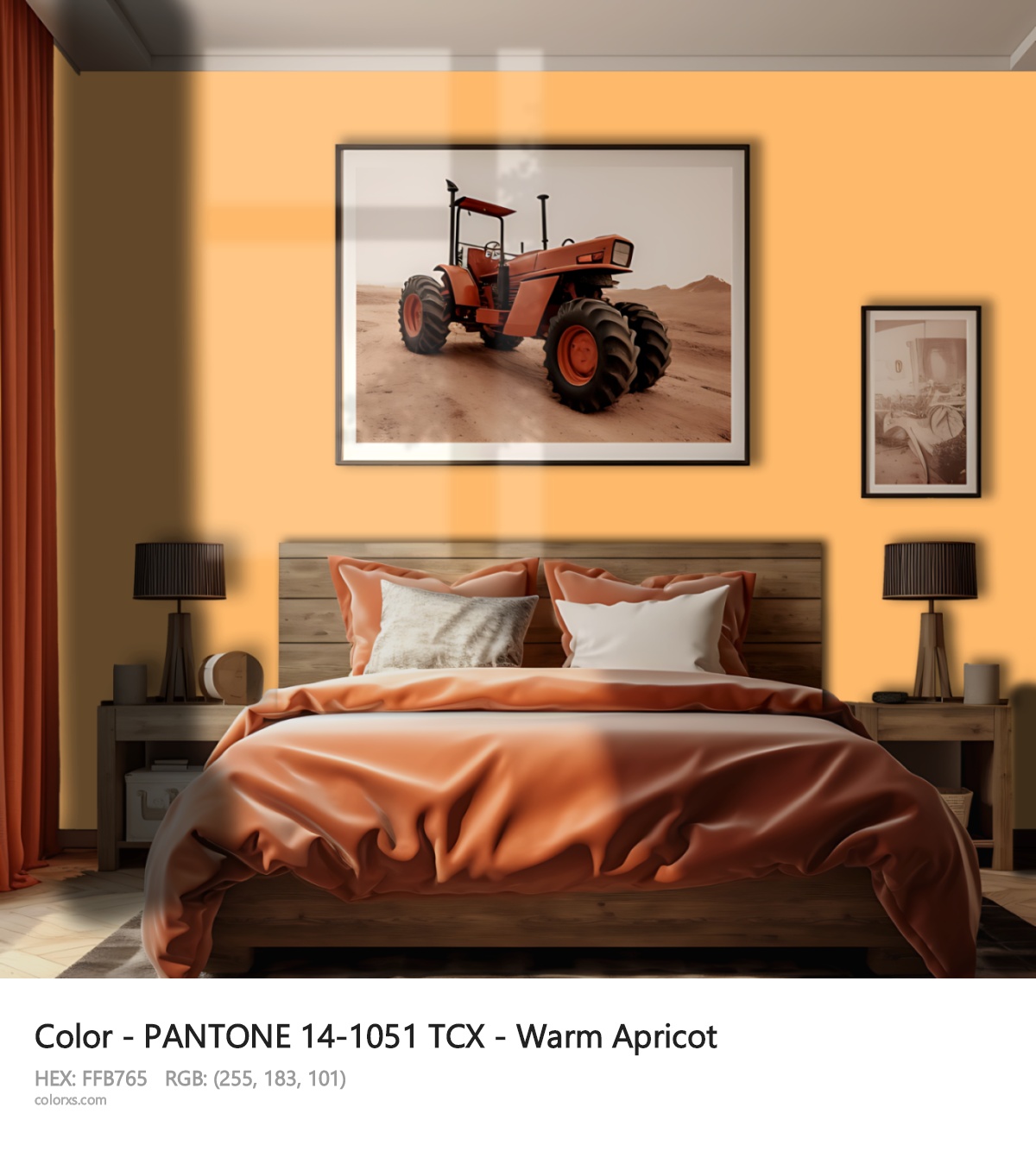 PANTONE 14-1051 TCX - Warm Apricot CMS vintage style bedroom interior