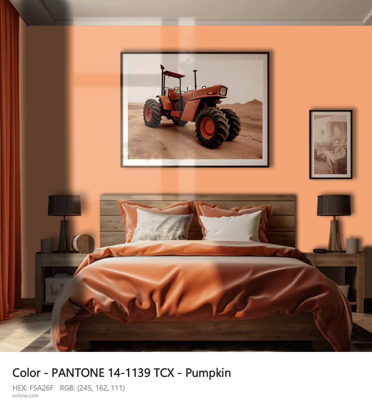 PANTONE 14-1139 TCX - Pumpkin CMS vintage style bedroom interior