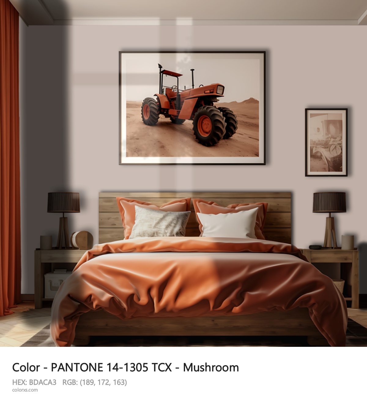 PANTONE 14-1305 TCX - Mushroom CMS vintage style bedroom interior