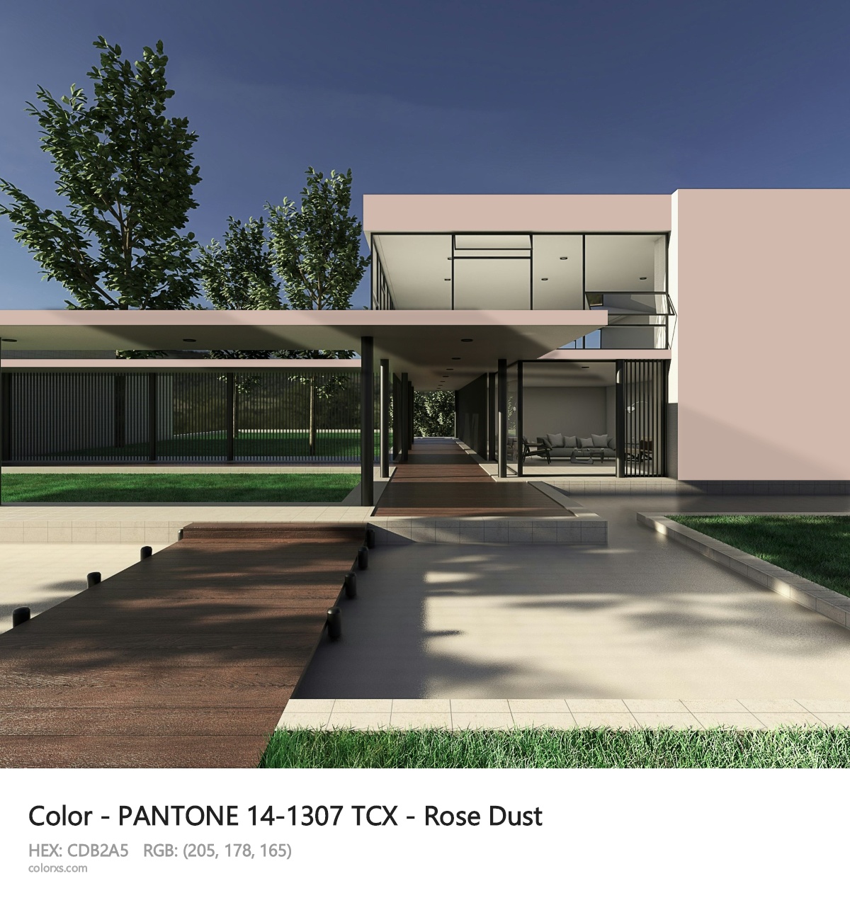 PANTONE 14-1307 TCX - Rose Dust CMS exterior design modern house with walkway