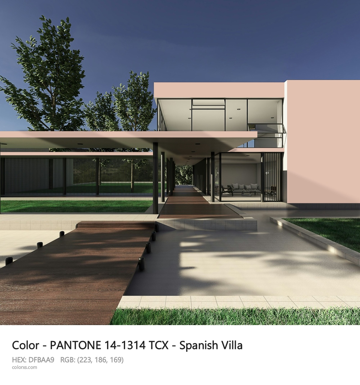 PANTONE 14-1314 TCX - Spanish Villa CMS exterior design modern house with walkway