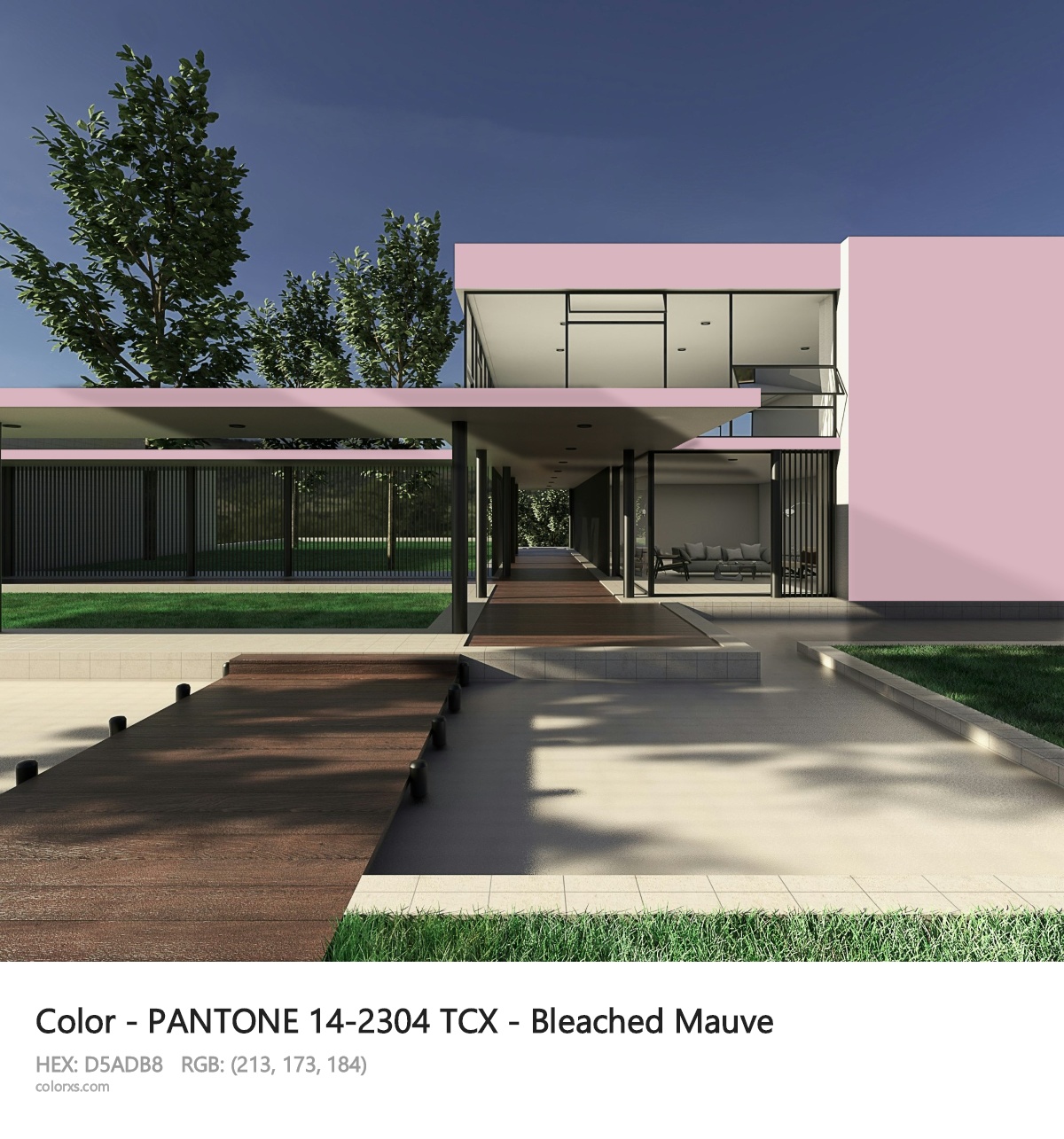 PANTONE 14-2304 TCX - Bleached Mauve CMS exterior design modern house with walkway