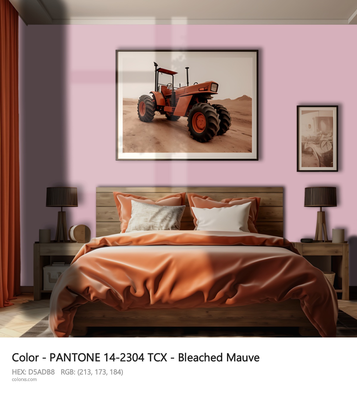 PANTONE 14-2304 TCX - Bleached Mauve CMS vintage style bedroom interior