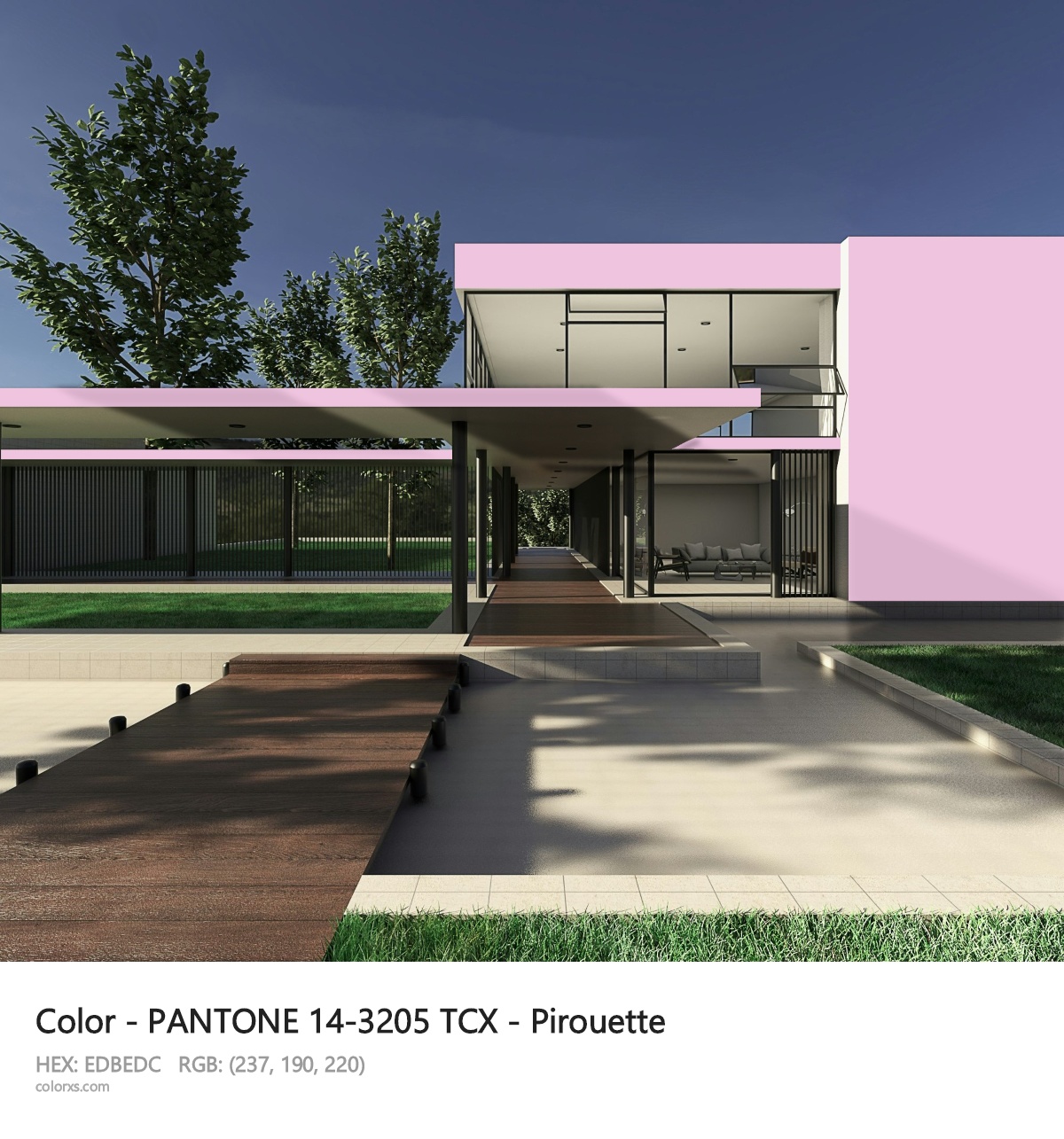 PANTONE 14-3205 TCX - Pirouette CMS exterior design modern house with walkway