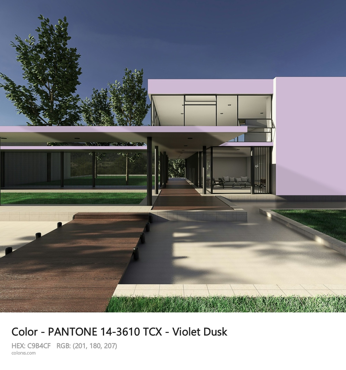 PANTONE 14-3610 TCX - Violet Dusk CMS exterior design modern house with walkway