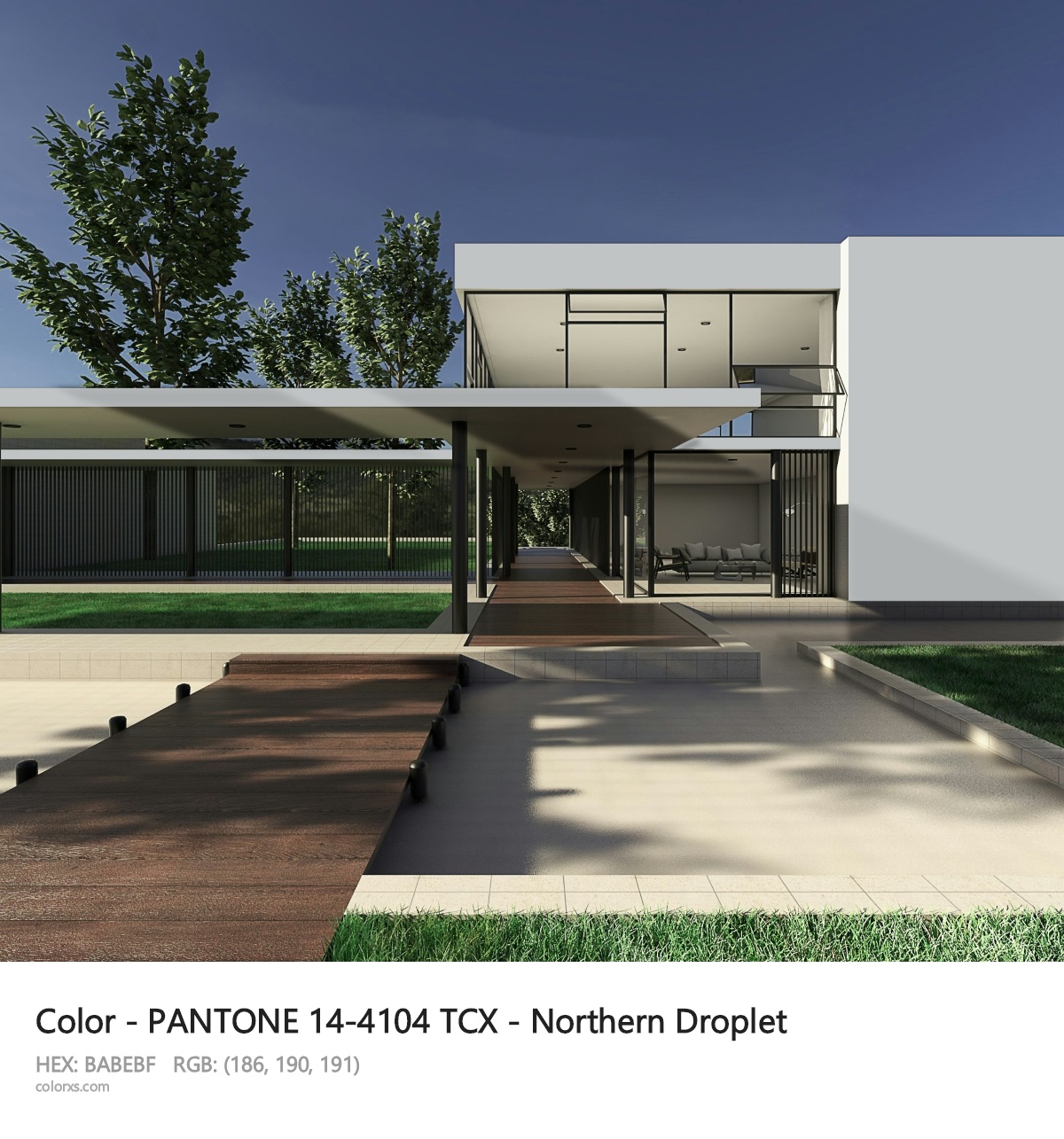 PANTONE 14-4104 TCX - Northern Droplet CMS exterior design modern house with walkway