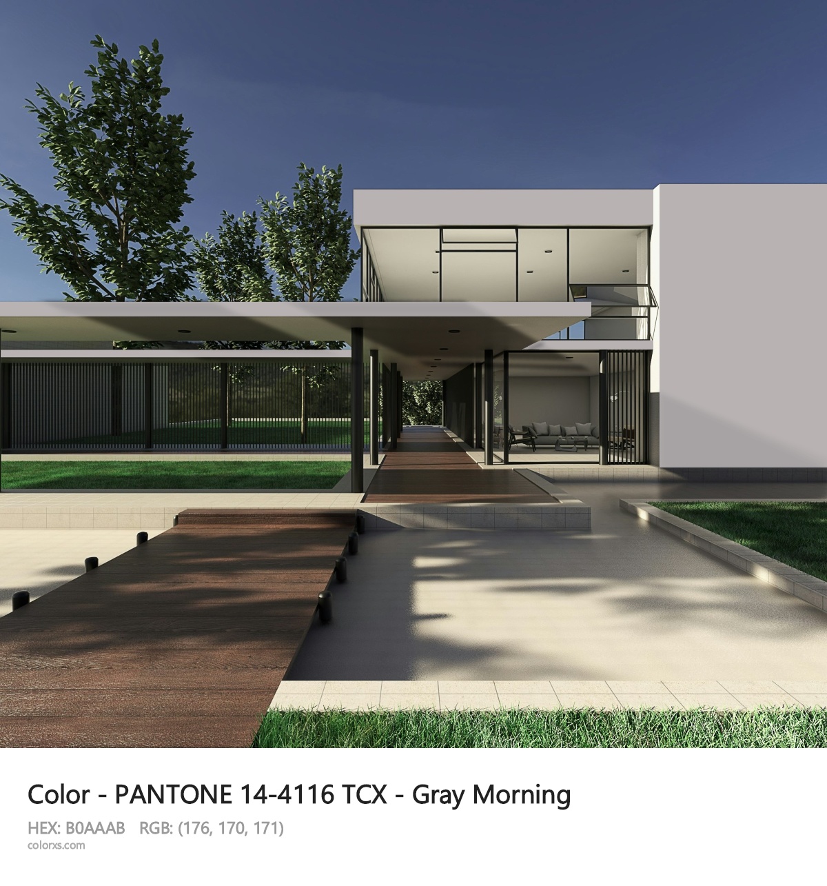 PANTONE 14-4116 TCX - Gray Morning CMS exterior design modern house with walkway