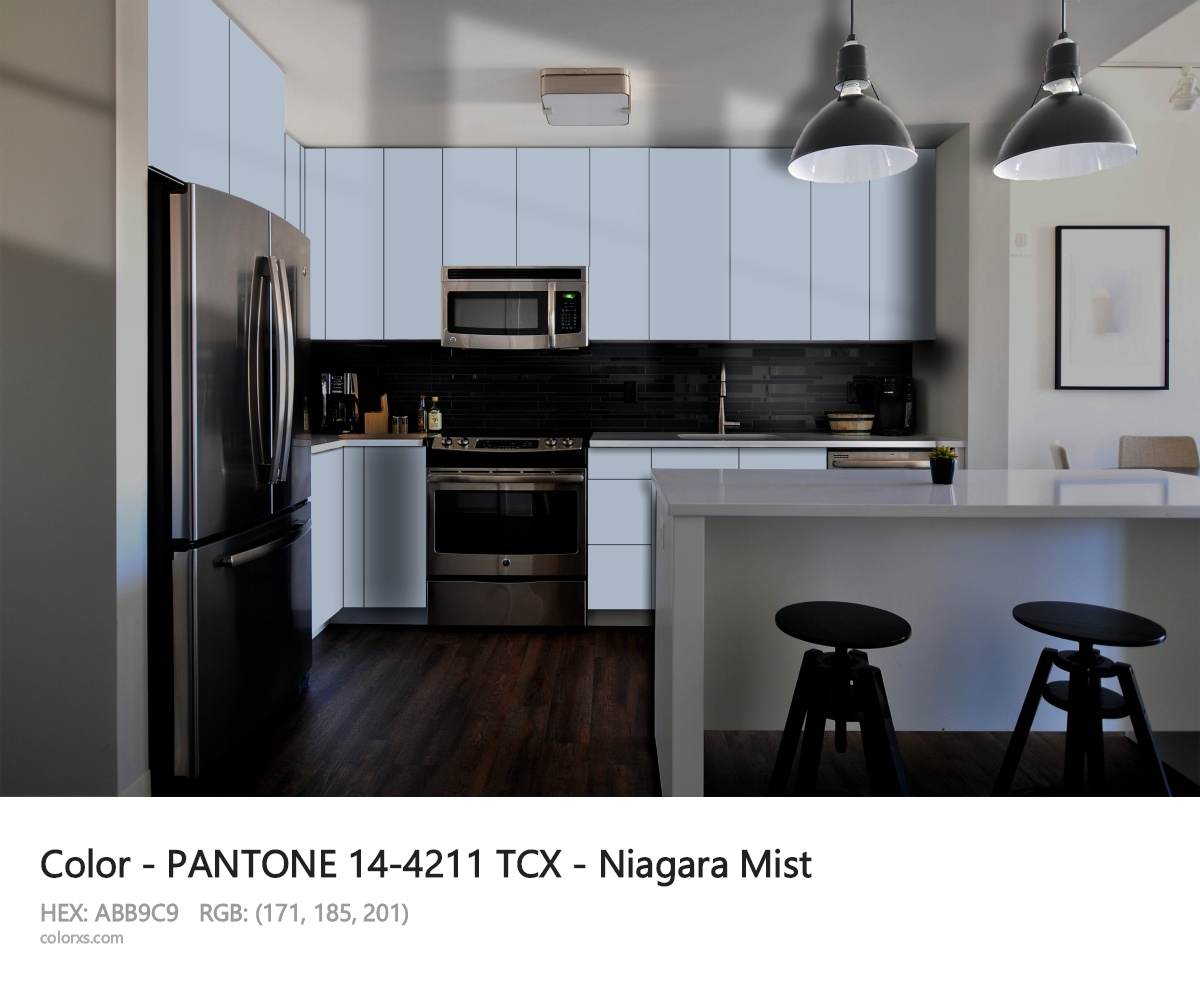 PANTONE 14-4211 TCX - Niagara Mist CMS modular kitchen design