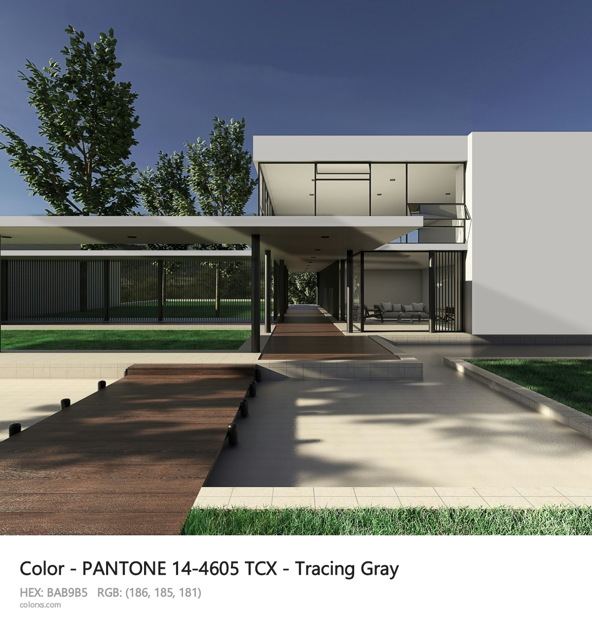 PANTONE 14-4605 TCX - Tracing Gray CMS exterior design modern house with walkway