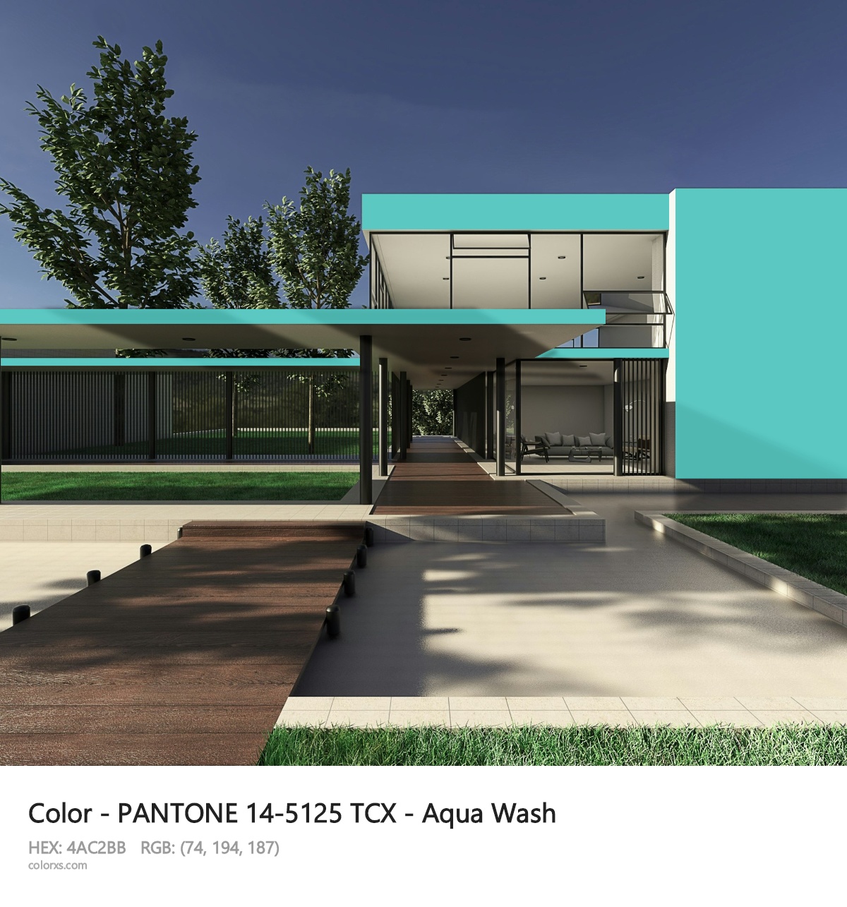 PANTONE 14-5125 TCX - Aqua Wash CMS exterior design modern house with walkway