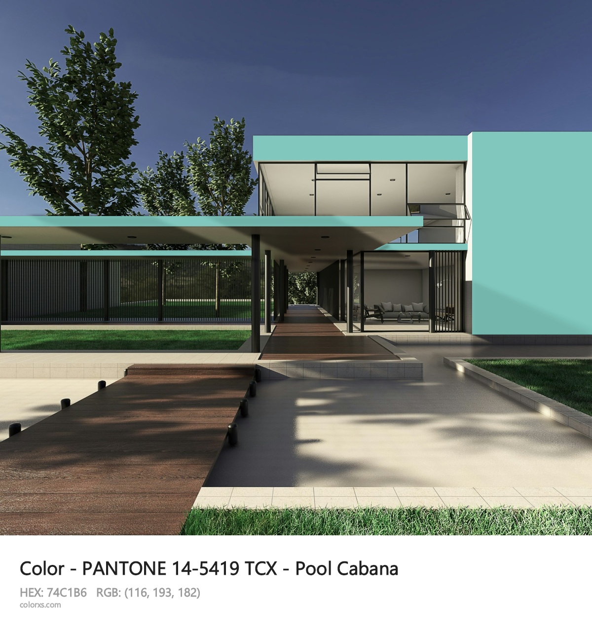 PANTONE 14-5419 TCX - Pool Cabana CMS exterior design modern house with walkway