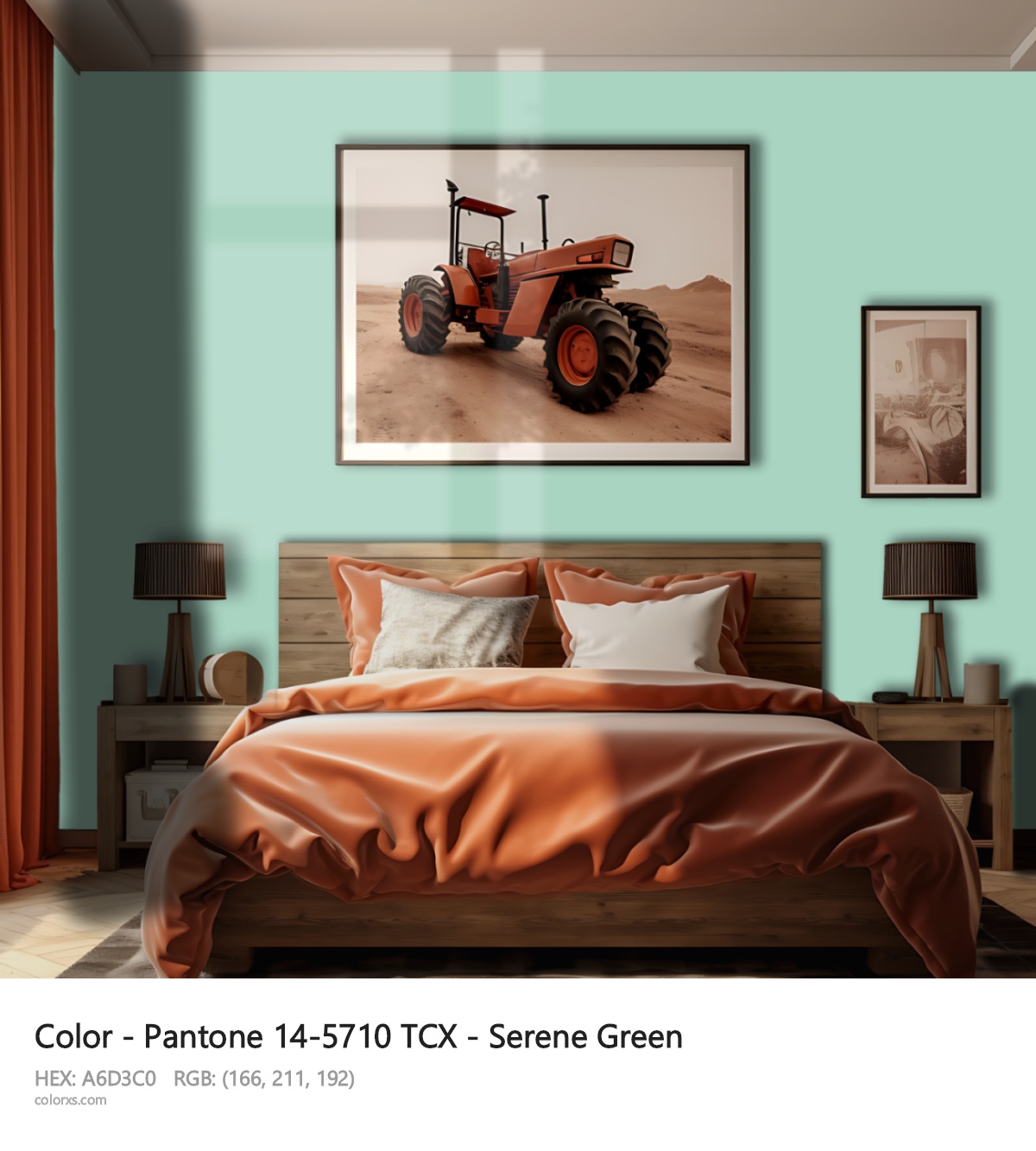 Pantone 14-5710 TCX - Serene Green CMS vintage style bedroom interior
