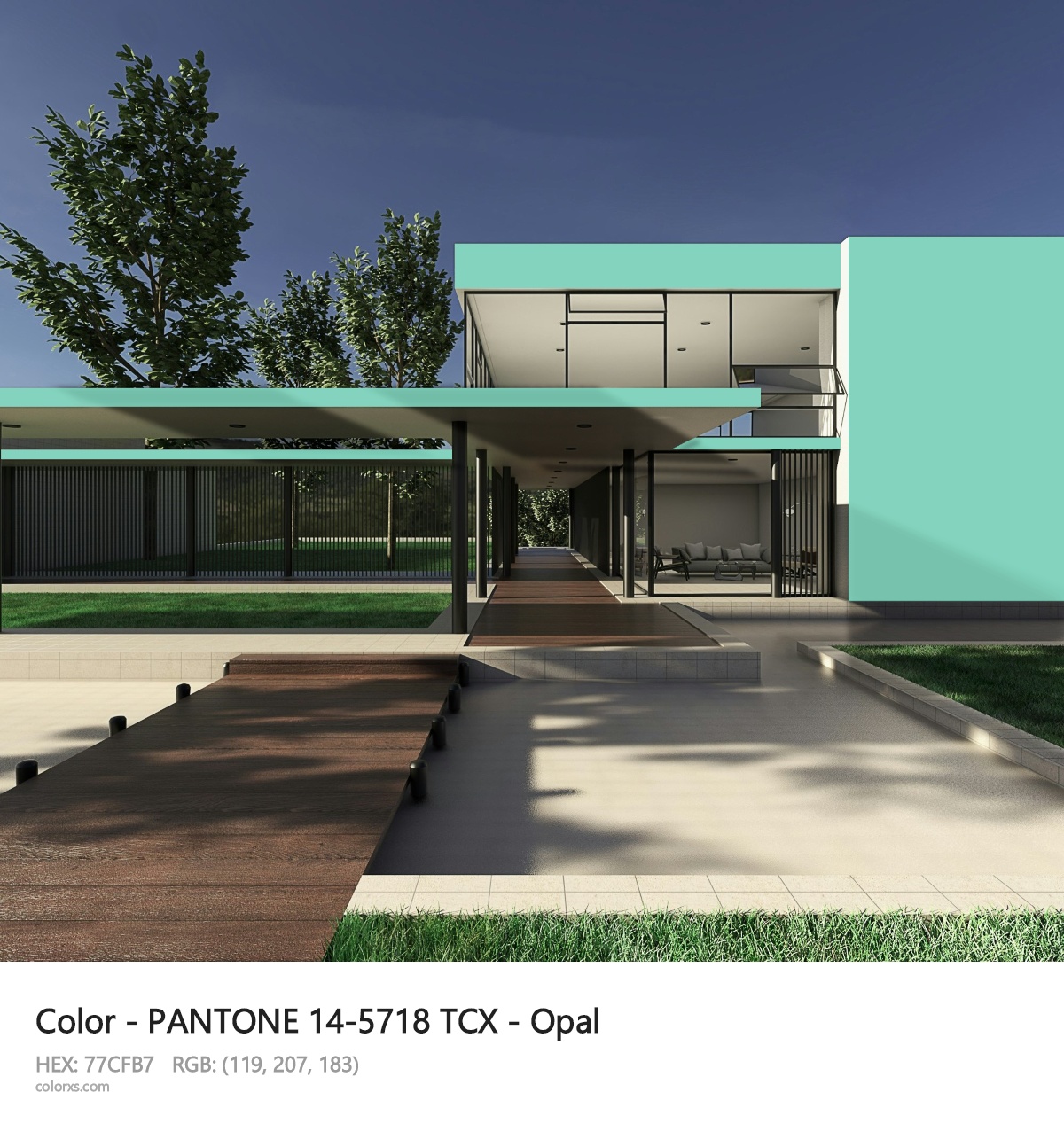 PANTONE 14-5718 TCX - Opal CMS exterior design modern house with walkway