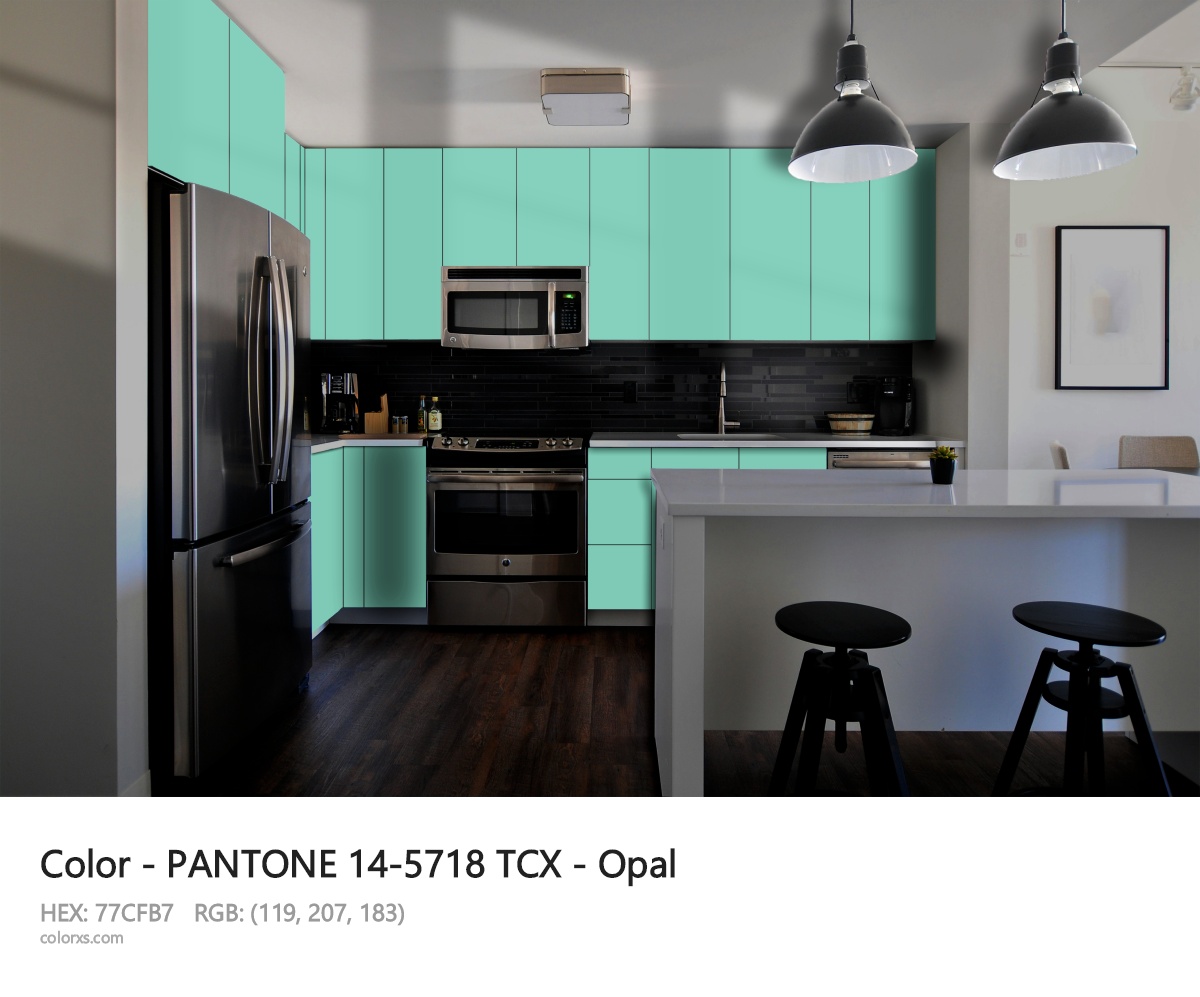 PANTONE 14-5718 TCX - Opal CMS modular kitchen design