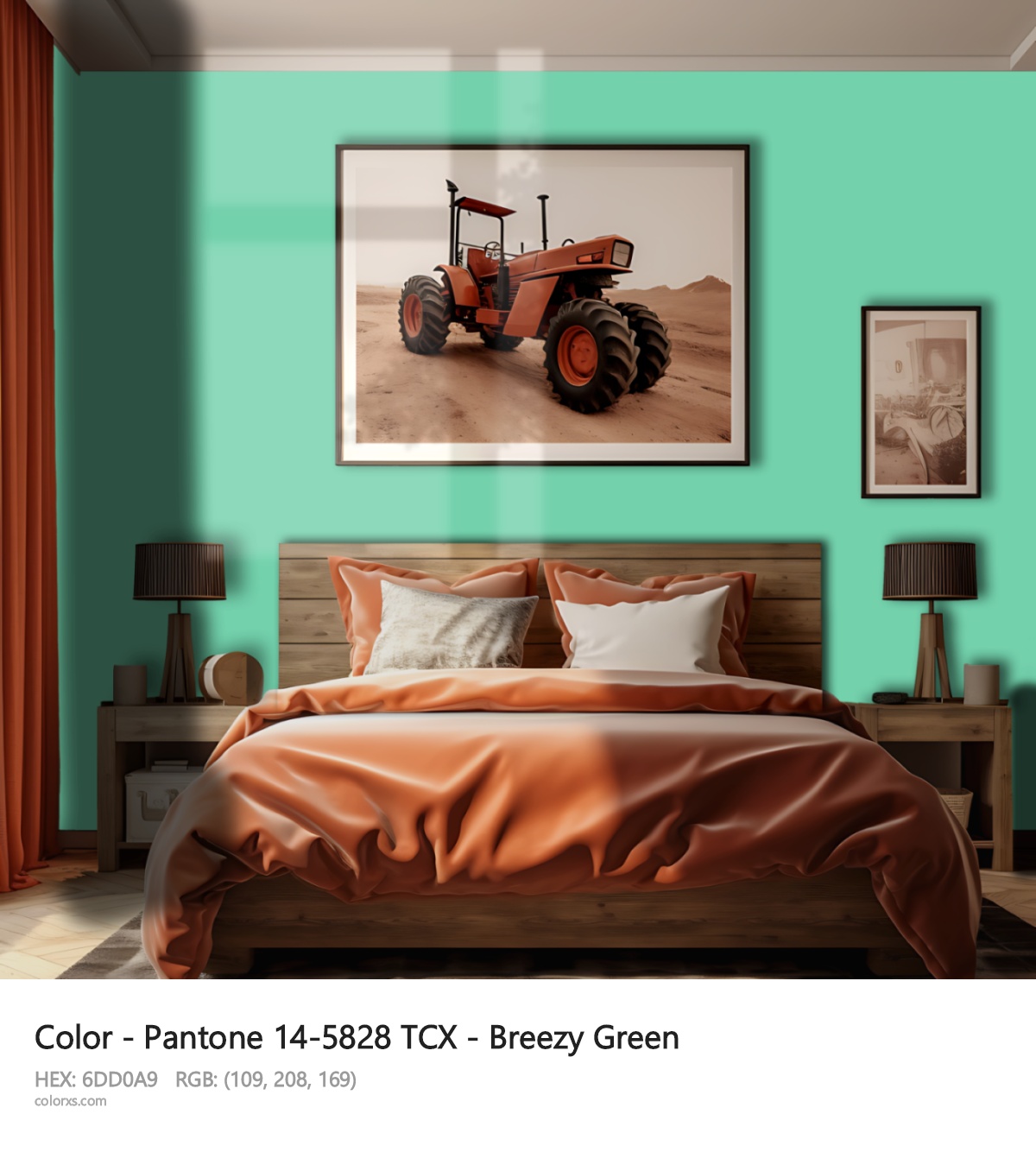 Pantone 14-5828 TCX - Breezy Green CMS vintage style bedroom interior