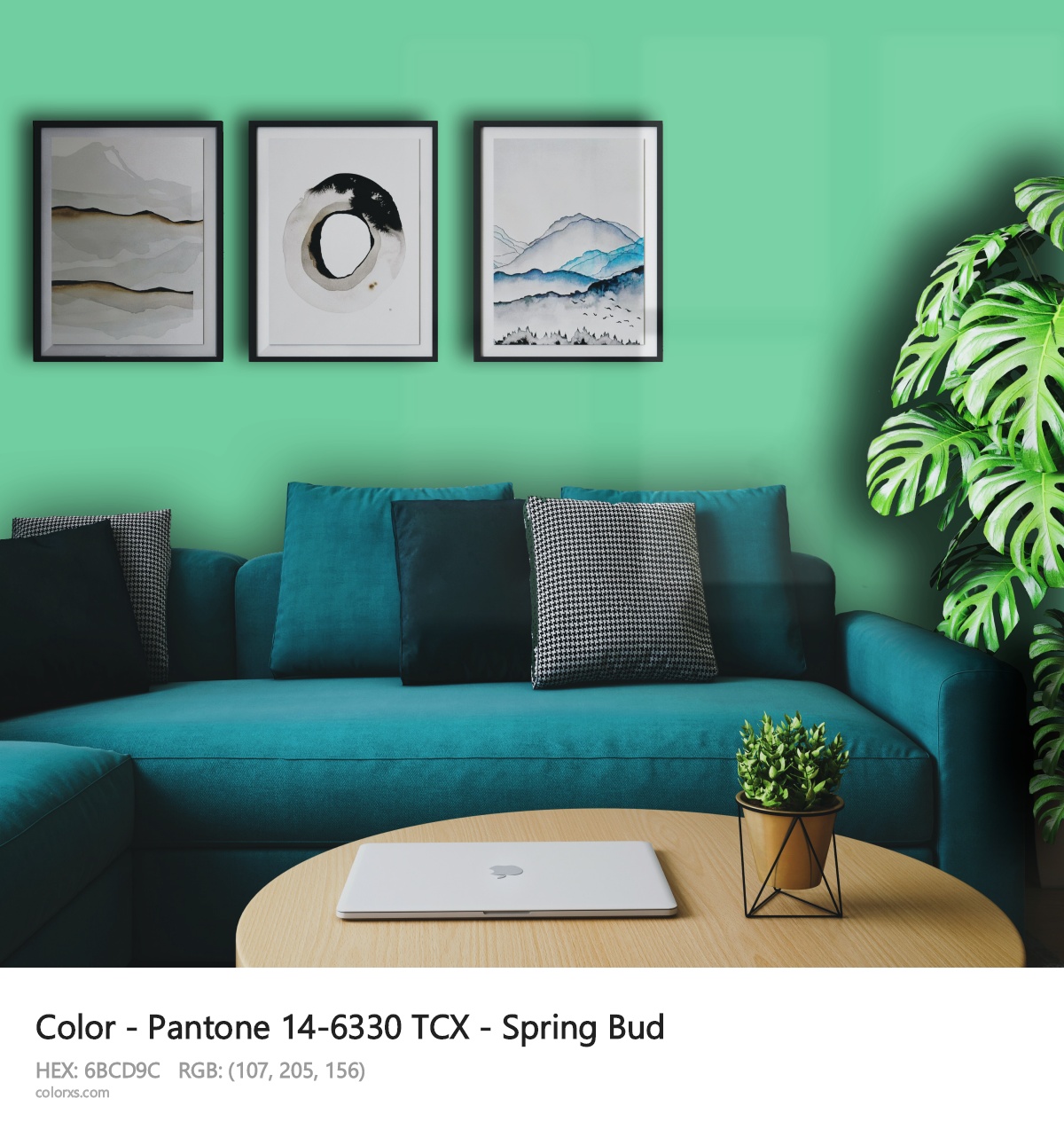 Pantone 14-6330 TCX - Spring Bud CMS cozy coffee corner interior