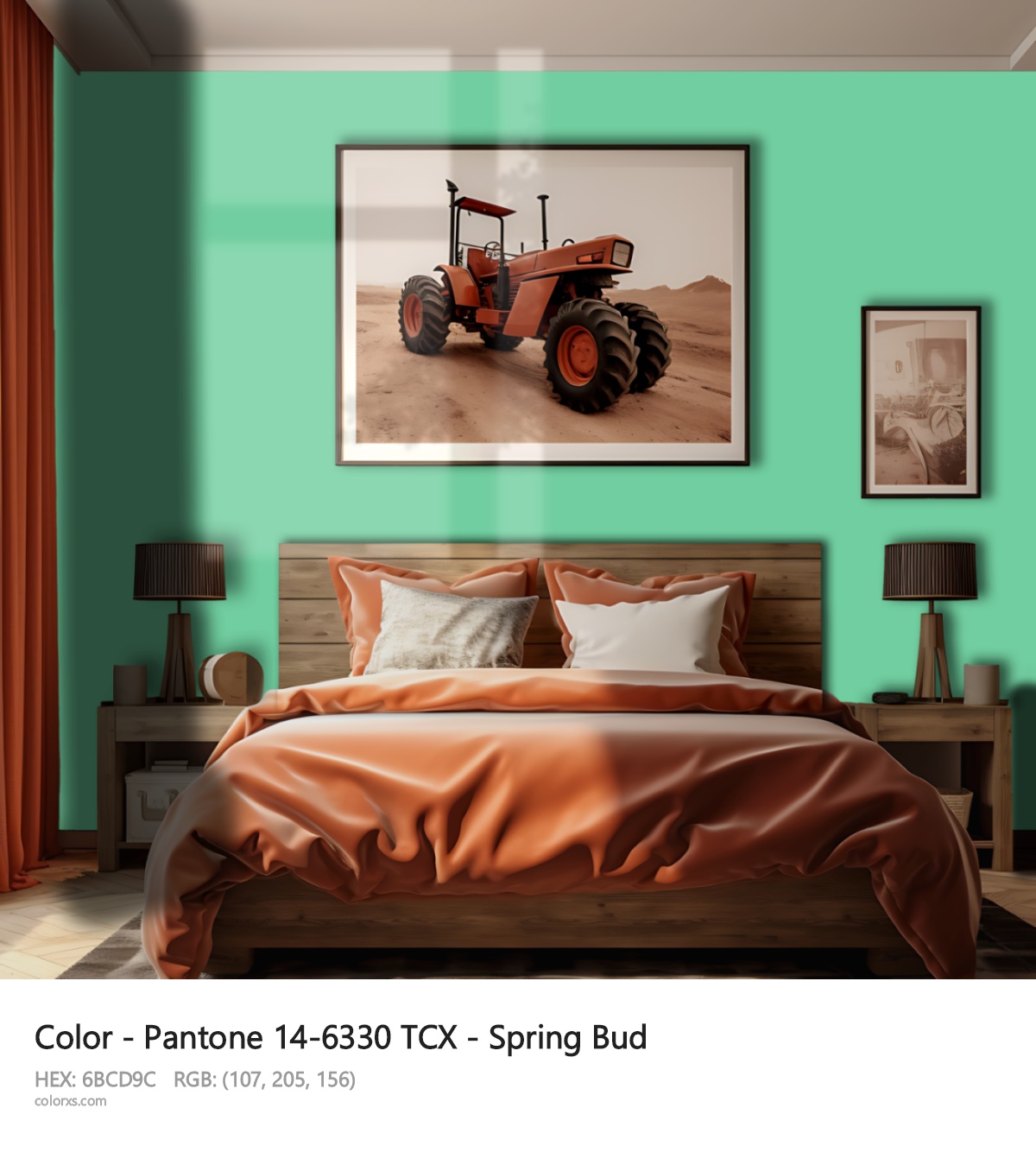 Pantone 14-6330 TCX - Spring Bud CMS vintage style bedroom interior
