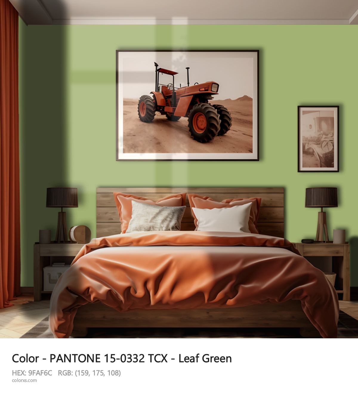 PANTONE 15-0332 TCX - Leaf Green CMS vintage style bedroom interior