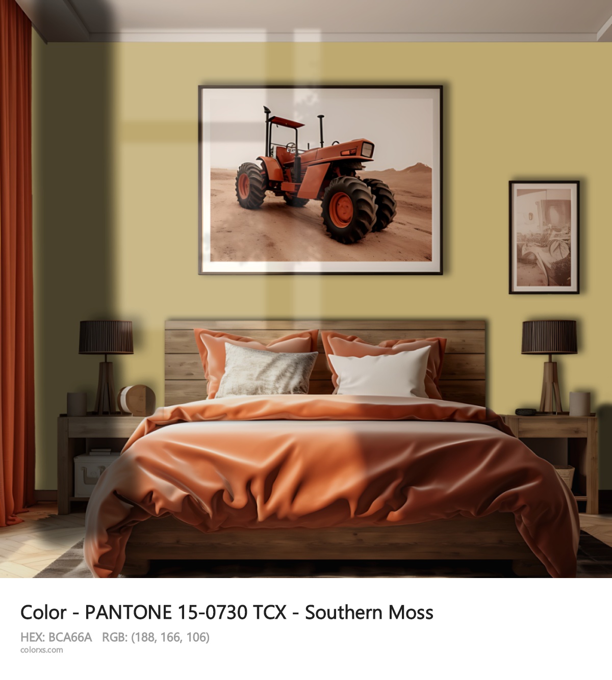 PANTONE 15-0730 TCX - Southern Moss CMS vintage style bedroom interior