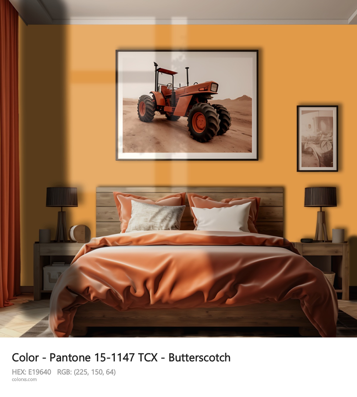 Pantone 15-1147 TCX - Butterscotch CMS vintage style bedroom interior
