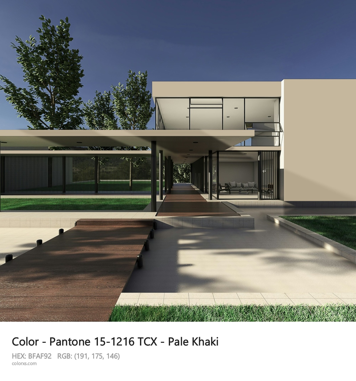 Pantone 15-1216 TCX - Pale Khaki CMS exterior design modern house with walkway