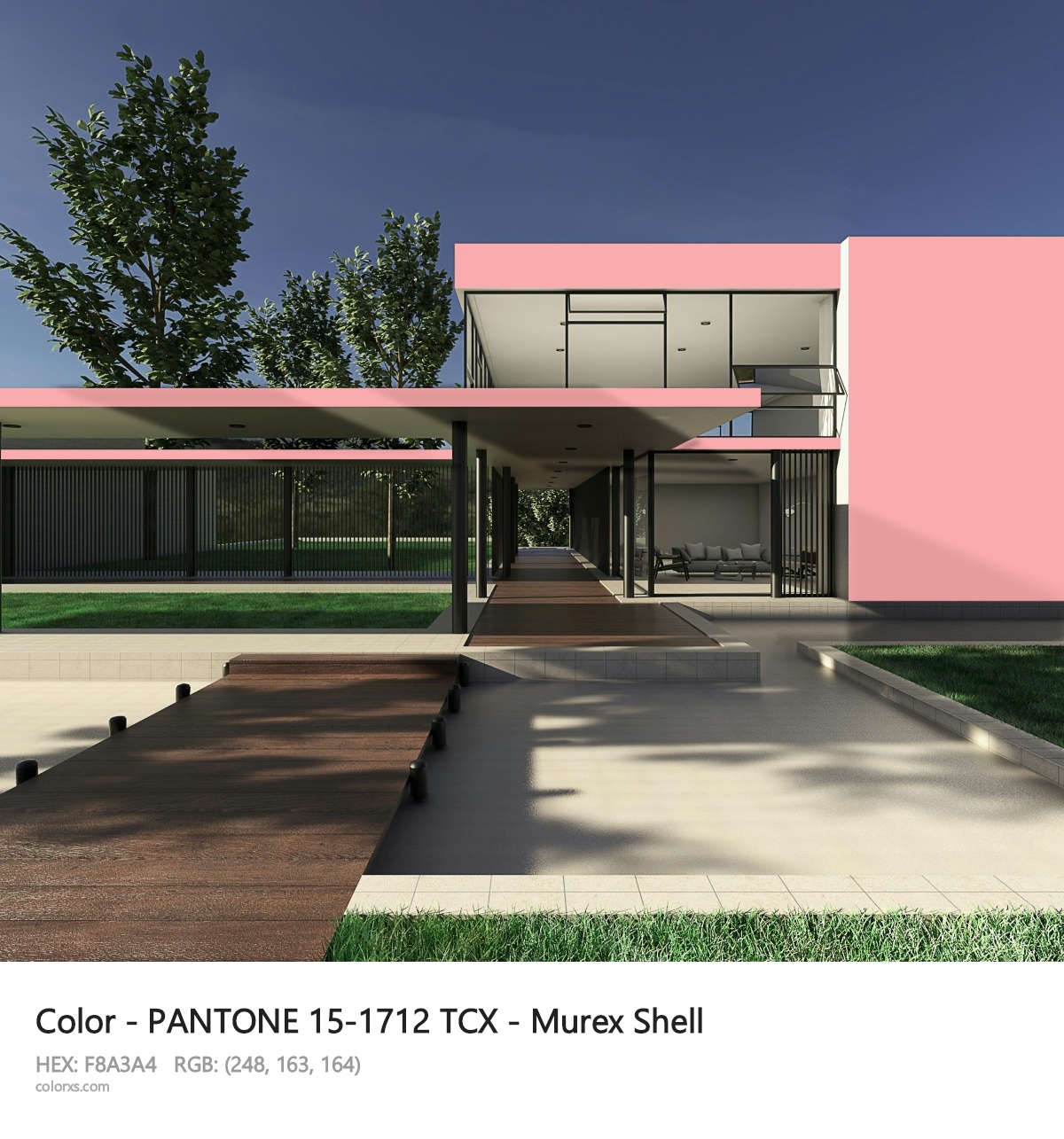 PANTONE 15-1712 TCX - Murex Shell CMS exterior design modern house with walkway