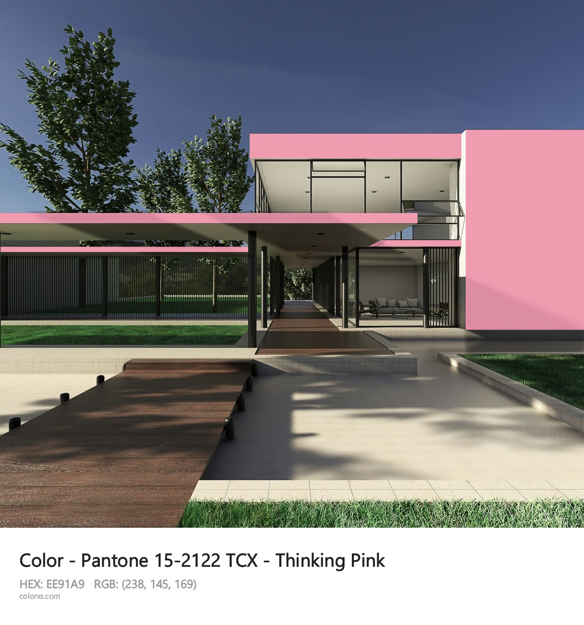 Pantone 15-2122 TCX - Thinking Pink CMS exterior design modern house with walkway
