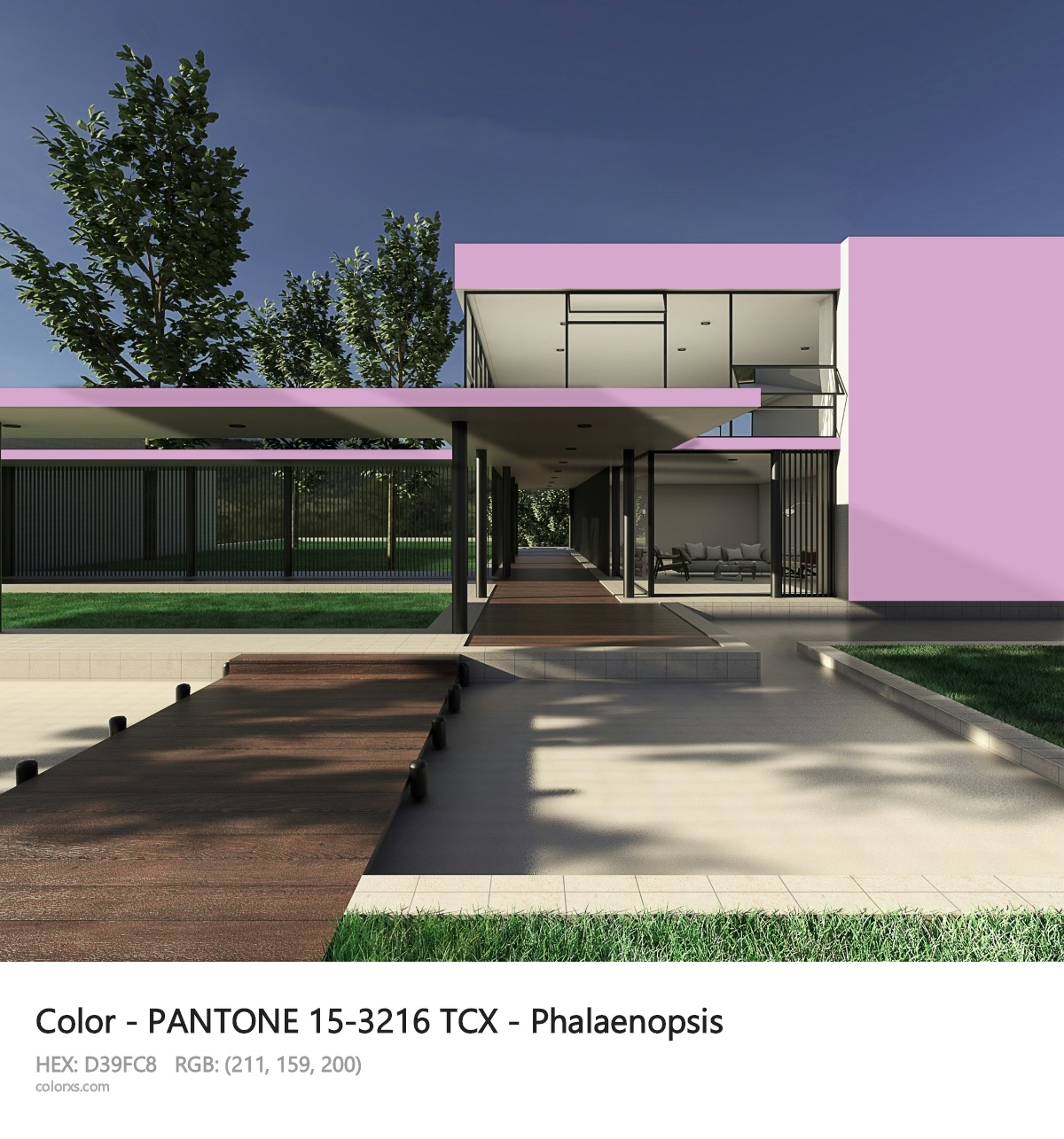 PANTONE 15-3216 TCX - Phalaenopsis CMS exterior design modern house with walkway