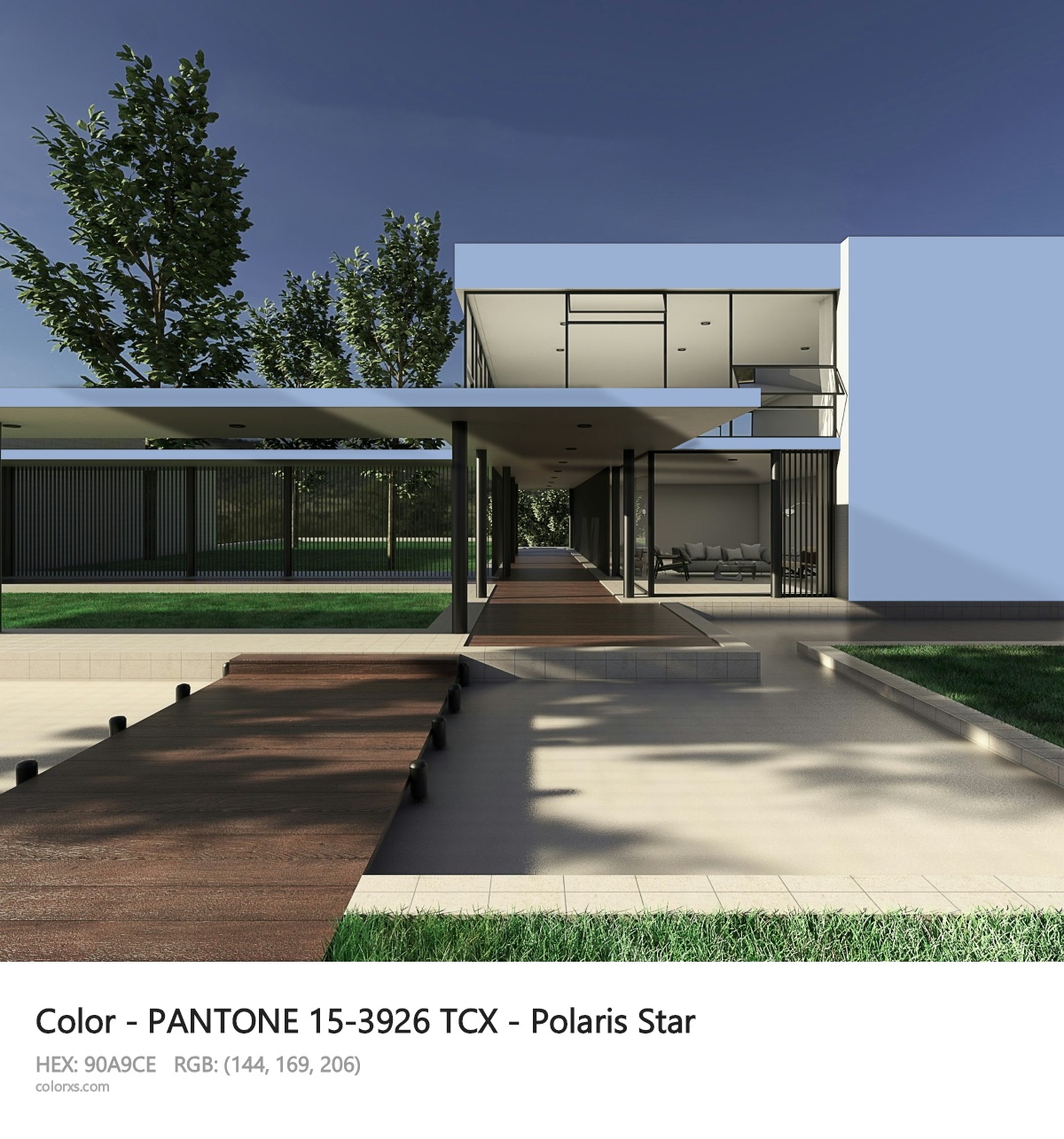 PANTONE 15-3926 TCX - Polaris Star CMS exterior design modern house with walkway