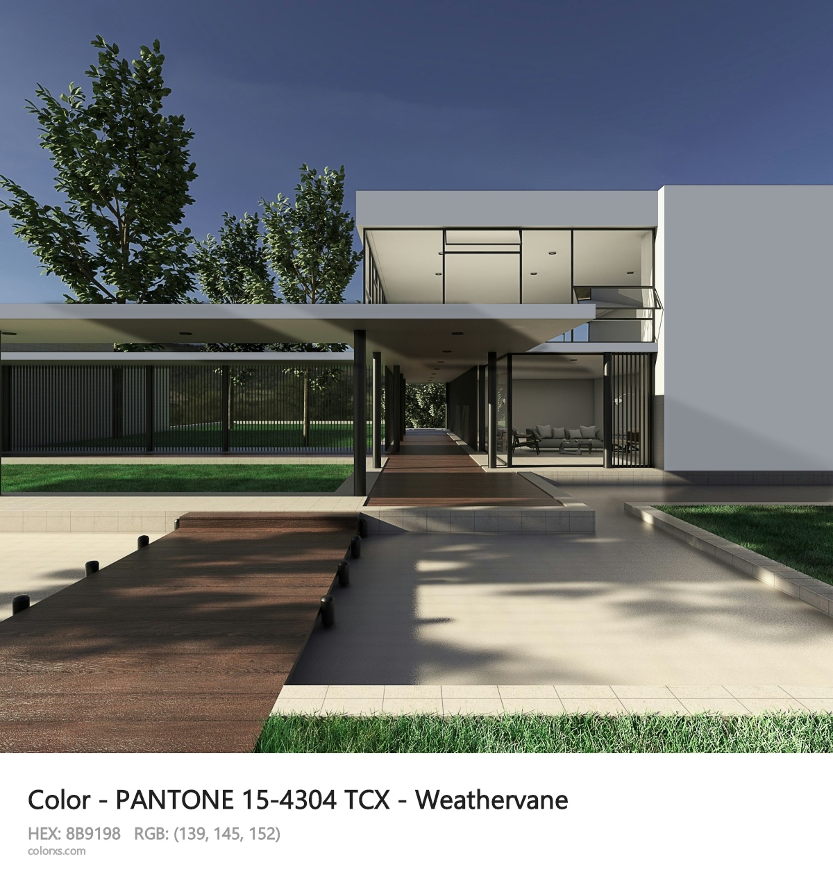 PANTONE 15-4304 TCX - Weathervane CMS exterior design modern house with walkway