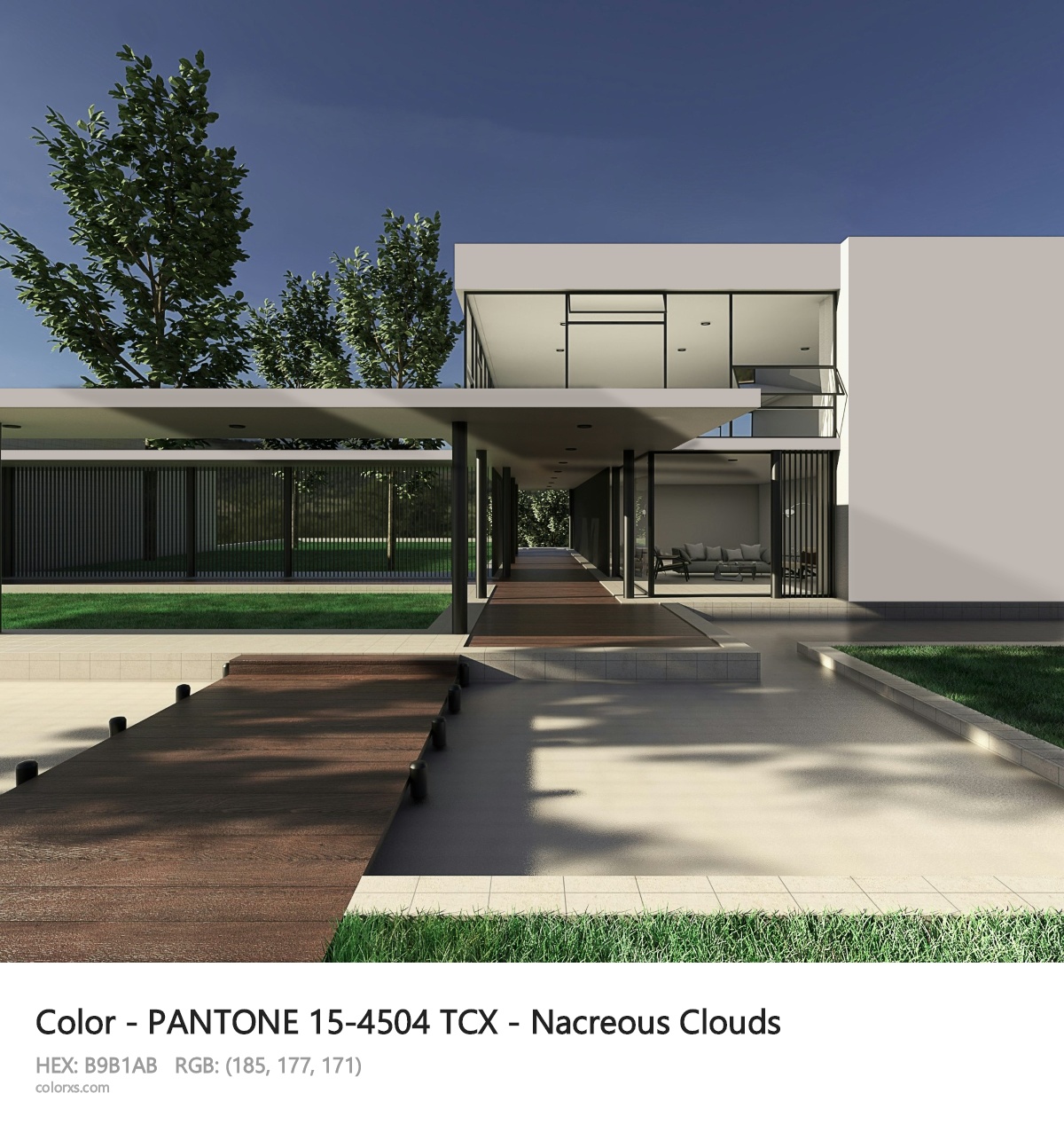 PANTONE 15-4504 TCX - Nacreous Clouds CMS exterior design modern house with walkway