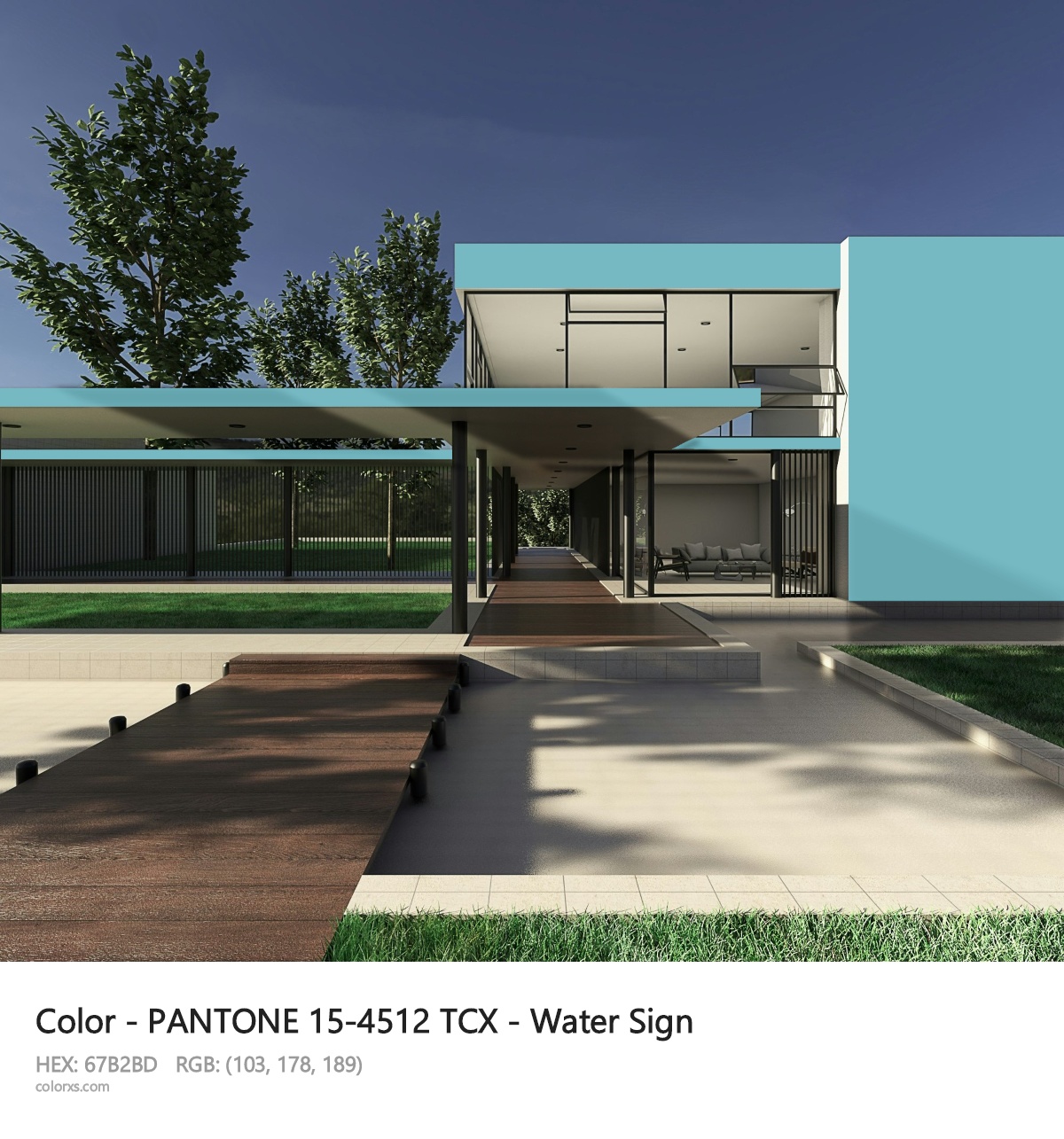 PANTONE 15-4512 TCX - Water Sign CMS exterior design modern house with walkway