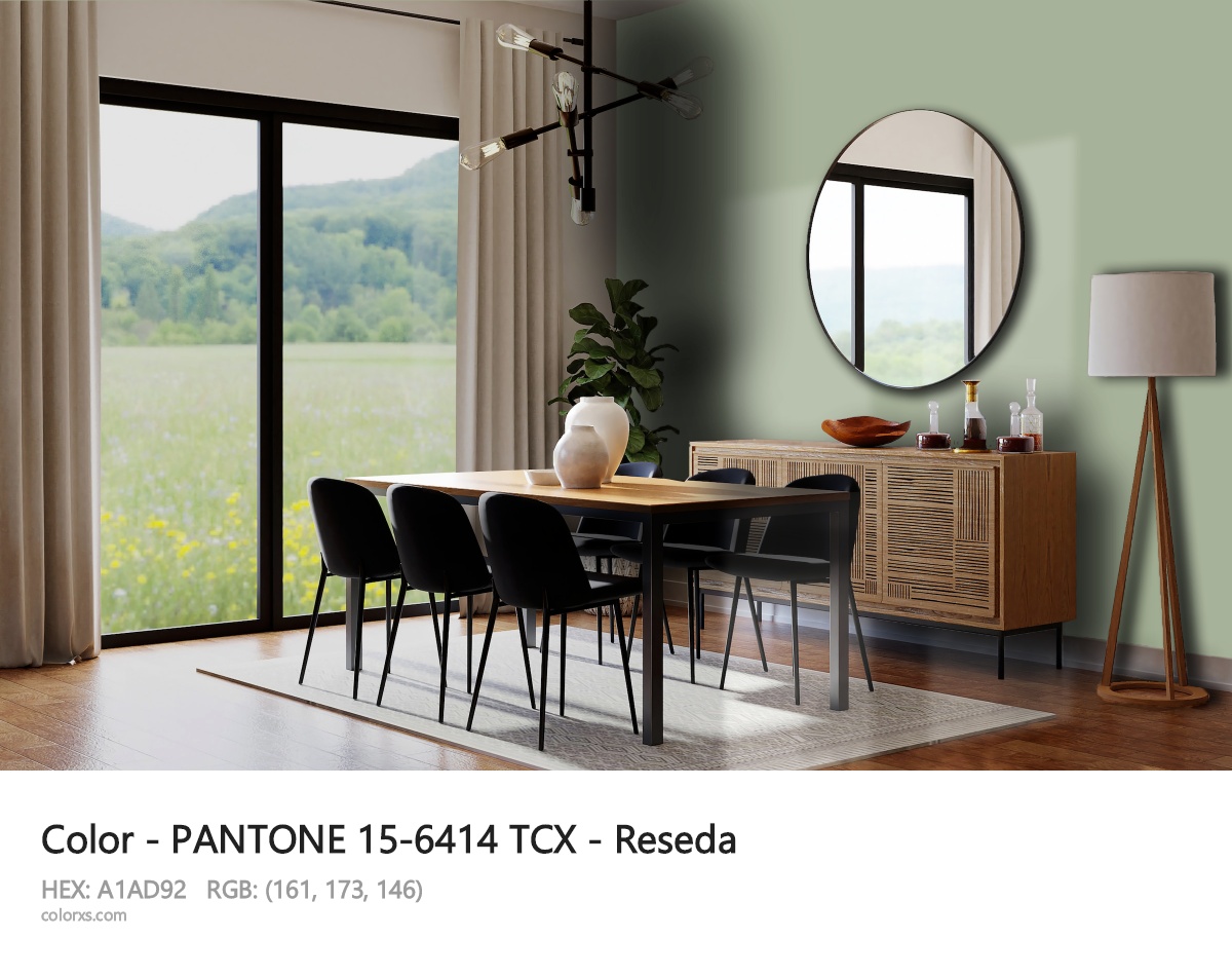 PANTONE 15-6414 TCX - Reseda CMS dining room design