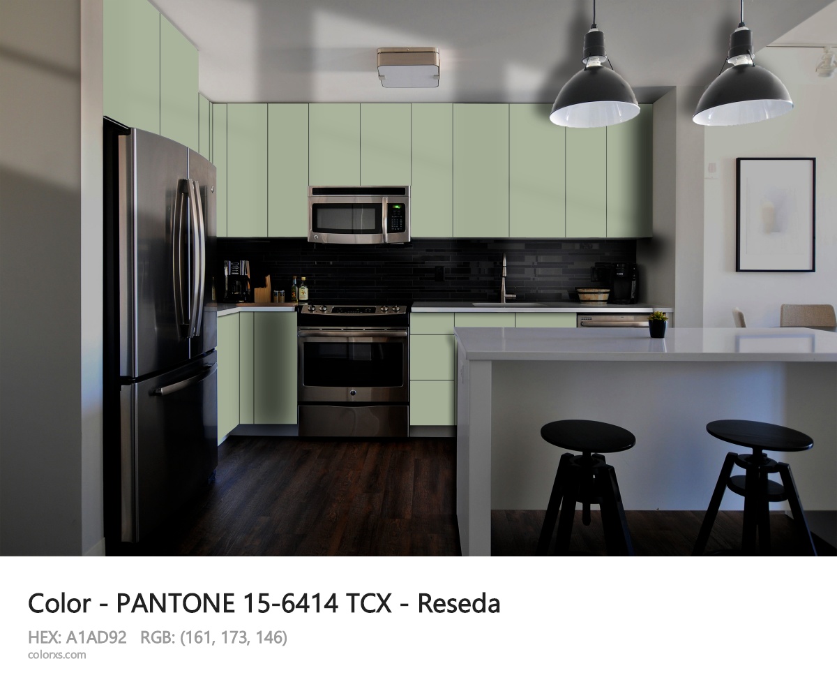 PANTONE 15-6414 TCX - Reseda CMS modular kitchen design
