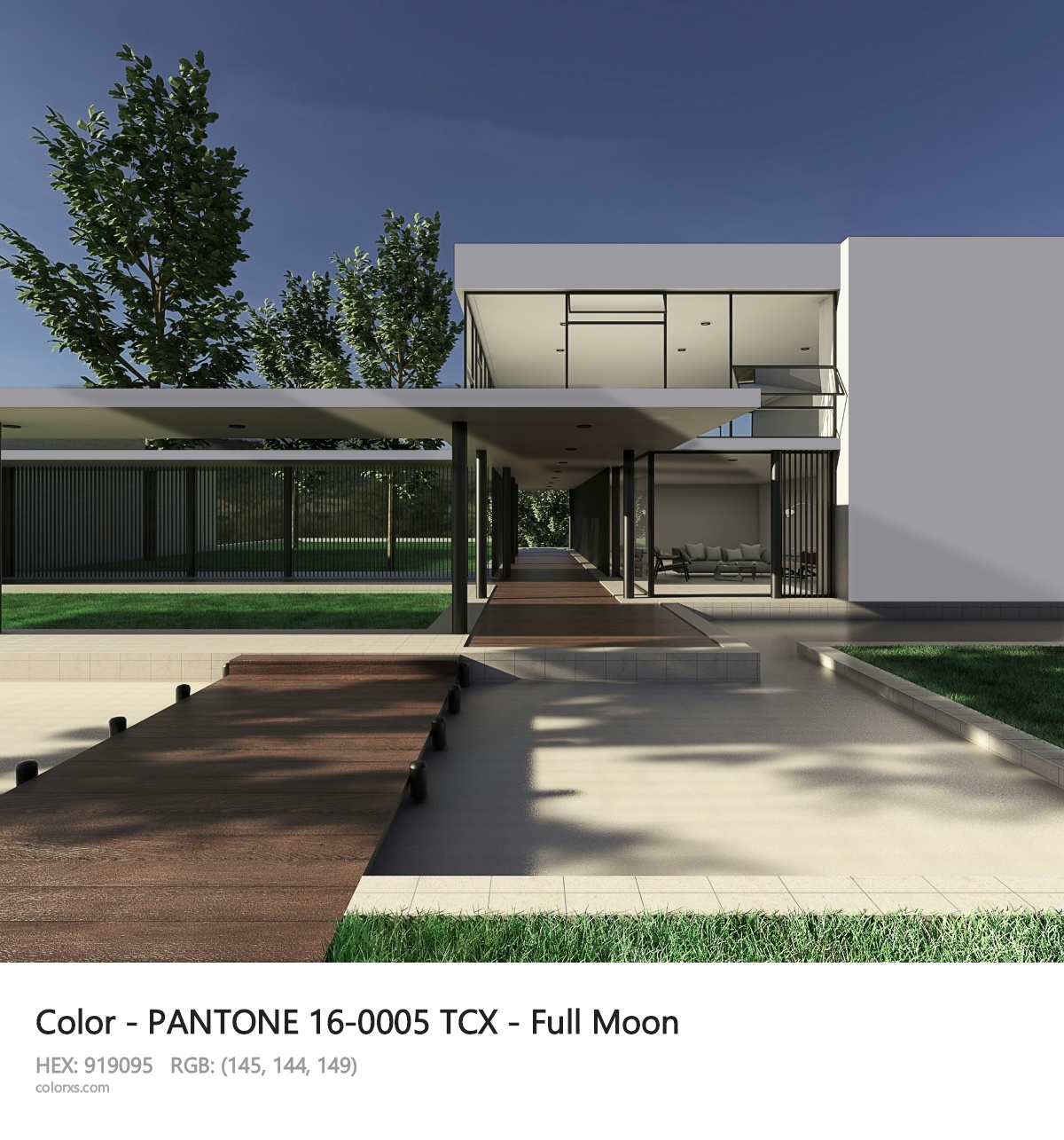 PANTONE 16-0005 TCX - Full Moon CMS exterior design modern house with walkway