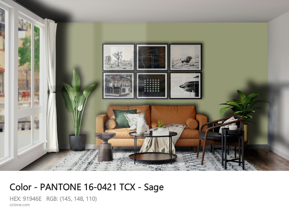 PANTONE 16-0421 TCX - Sage CMS modern minimalist living room interior