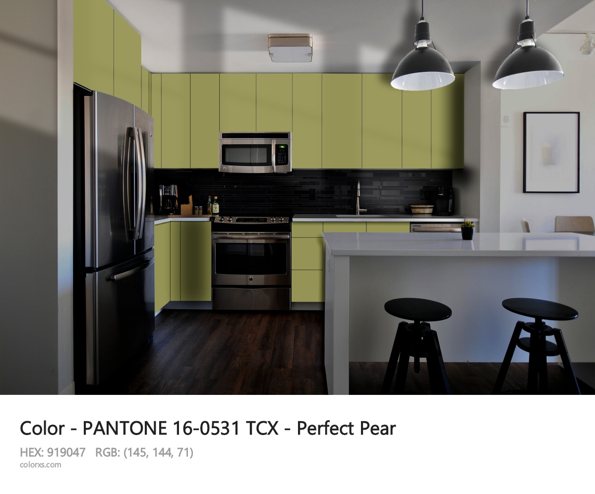 PANTONE 16-0531 TCX - Perfect Pear CMS modular kitchen design